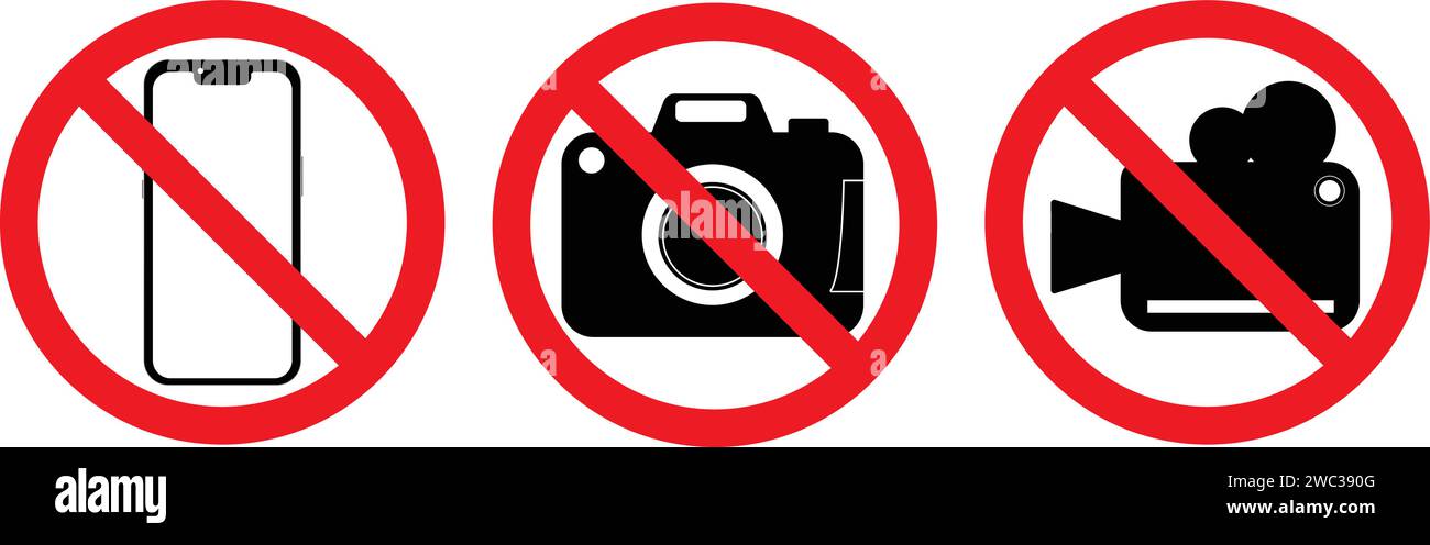 Keine Fotografie, keine Videographie, Verbotsschild für mobile Kameras Stock Vektor