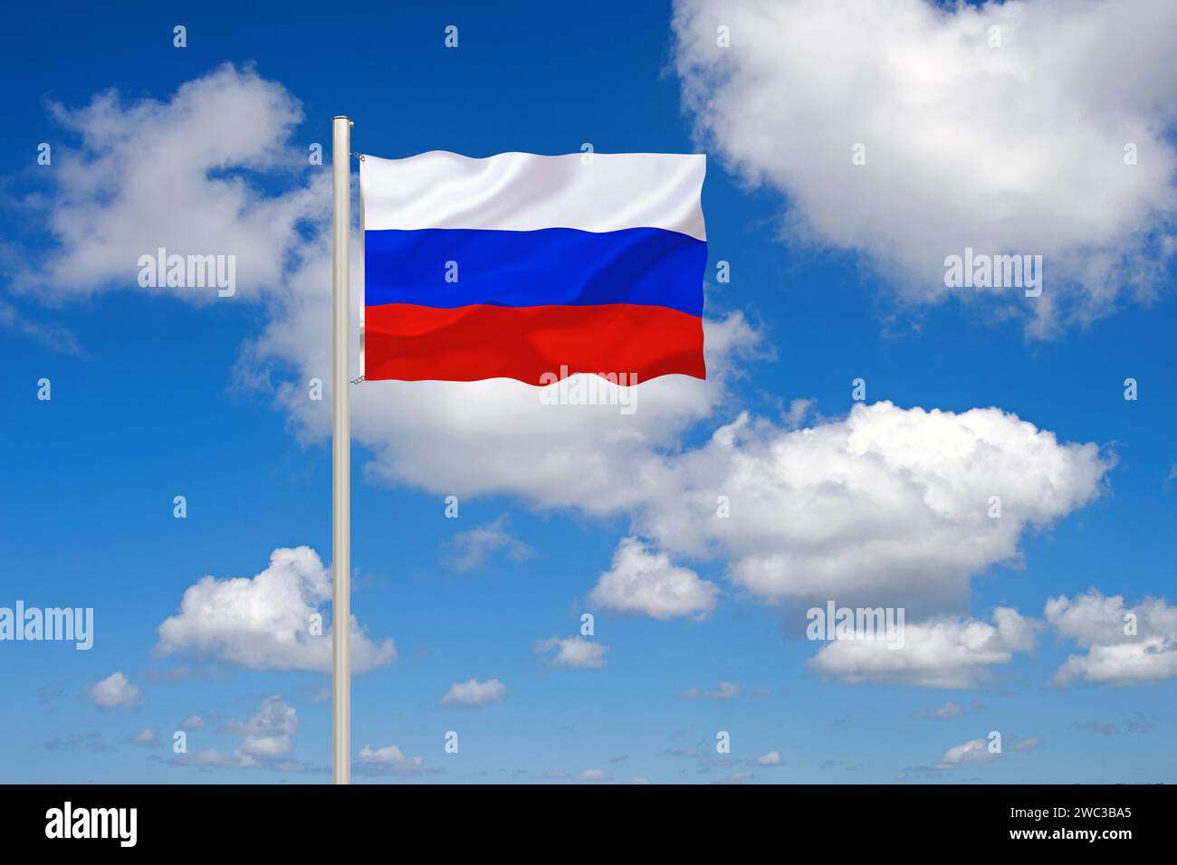 Die Flagge Russlands, ehemals die Sowjetunion, Hauptstadt ist Moskau, UdSSR, Studio Stockfoto