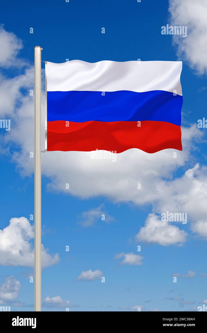 Die Flagge Russlands, ehemals die Sowjetunion, Hauptstadt ist Moskau, UdSSR, Studio Stockfoto