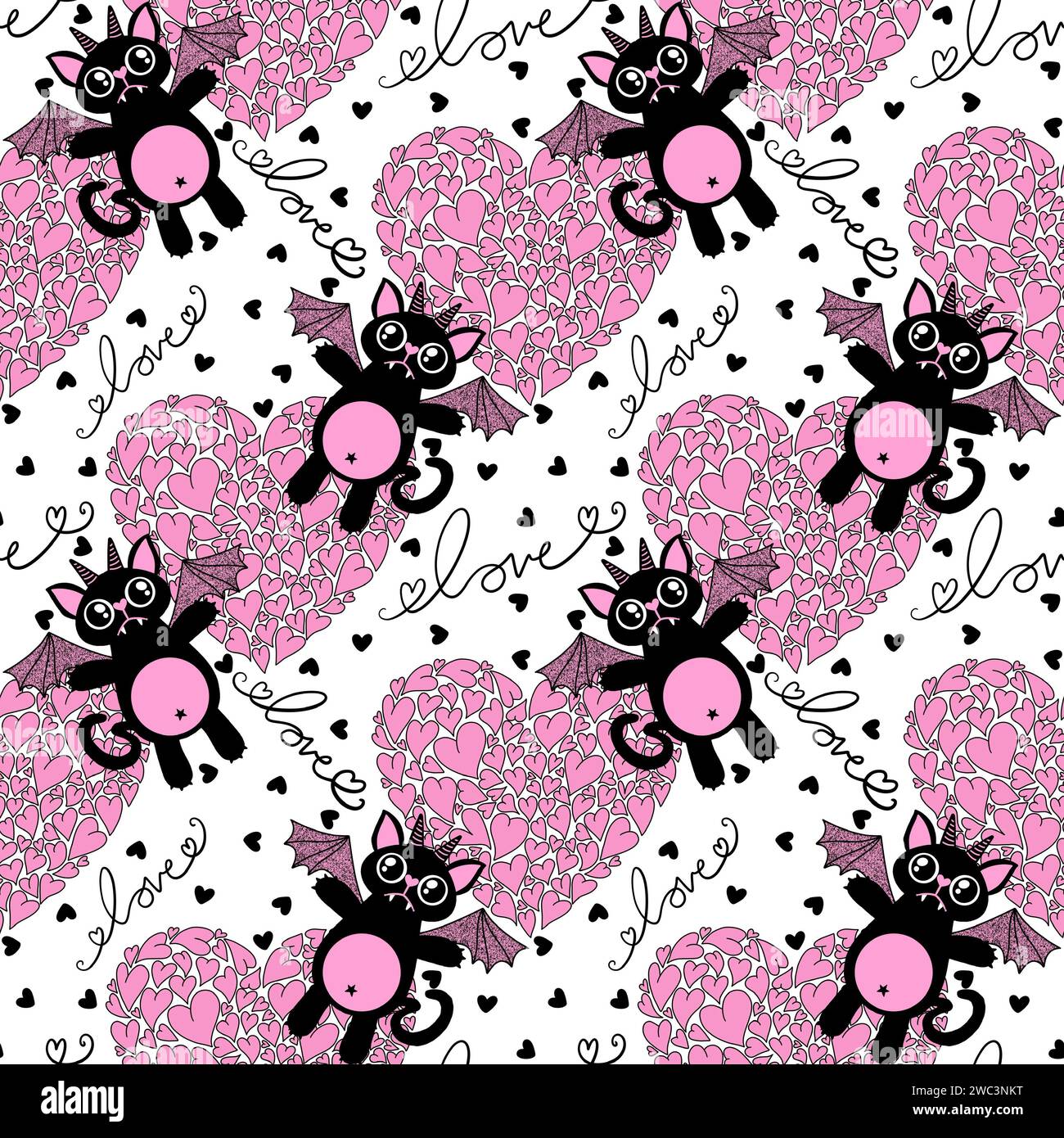 Liebe Monster mit Flügelmuster zum Einpacken von Papier, Stoffen und Bettwäsche sowie Kinderbekleidung und festlichen Verpackungen und Februar-Verpackungen. Hoch q Stockfoto