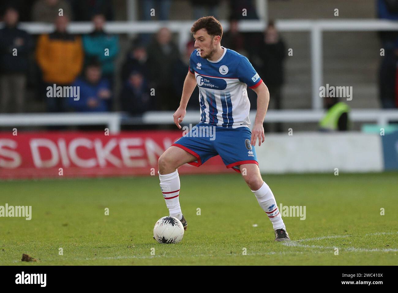 Kieran Wallace von Hartlepool United während des Spiels der Isuzu FA Trophy Fourth Round zwischen Hartlepool United und Hampton & Richmond Borough im Victoria Park, Hartlepool am Samstag, den 13. Januar 2024. (Foto: Mark Fletcher | MI News) Credit: MI News & Sport /Alamy Live News Stockfoto