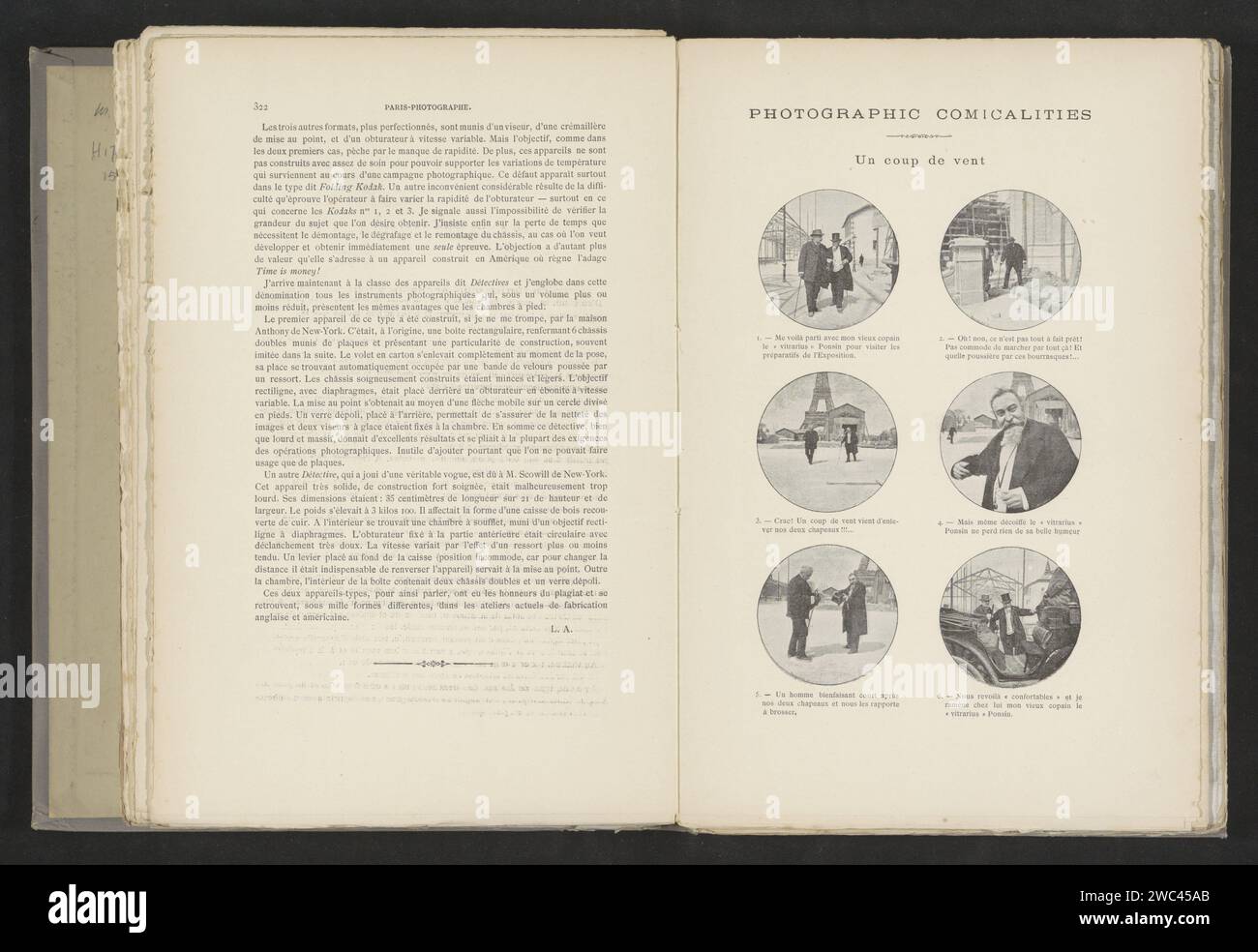 Cartoon über zwei Männer, die ihren Hut während eines Sturms verlieren, um 1881 - in oder vor 1891 photomechanischen Druck Paris Francescofrance Papier Kopfbedeckung: Top Hut. Sturm Stockfoto