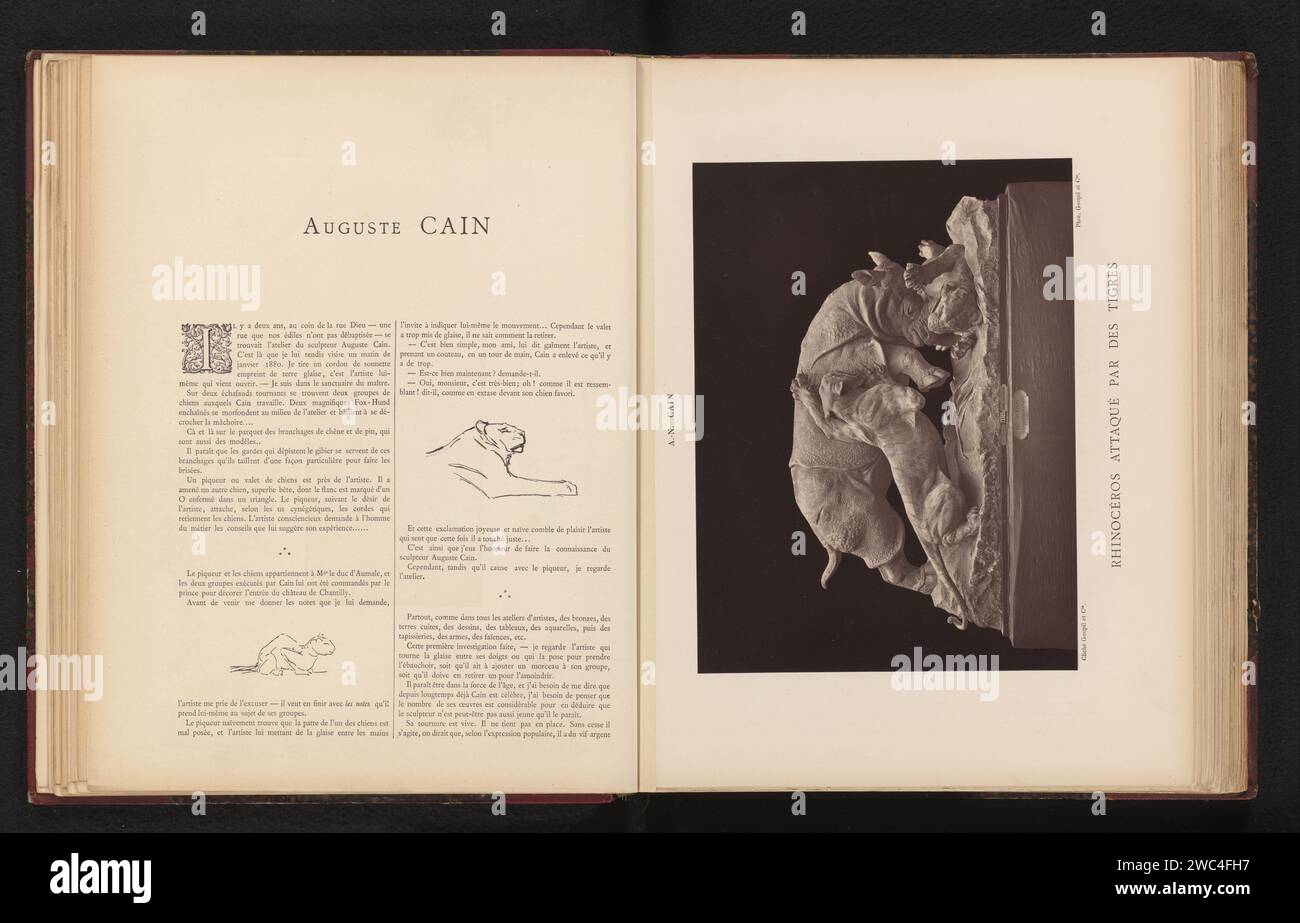 Sculptuur 'Rhinoceros attackiert von Tigern' Door Auguste Cain, Goupil & Cie., nach Auguste Nicholas Cain, ca. 1878 - in oder vor 1883 photomechanischen Druckpapier Huftiere: Rhinoceros. Raubtiere, Raubtiere: tiger Stockfoto