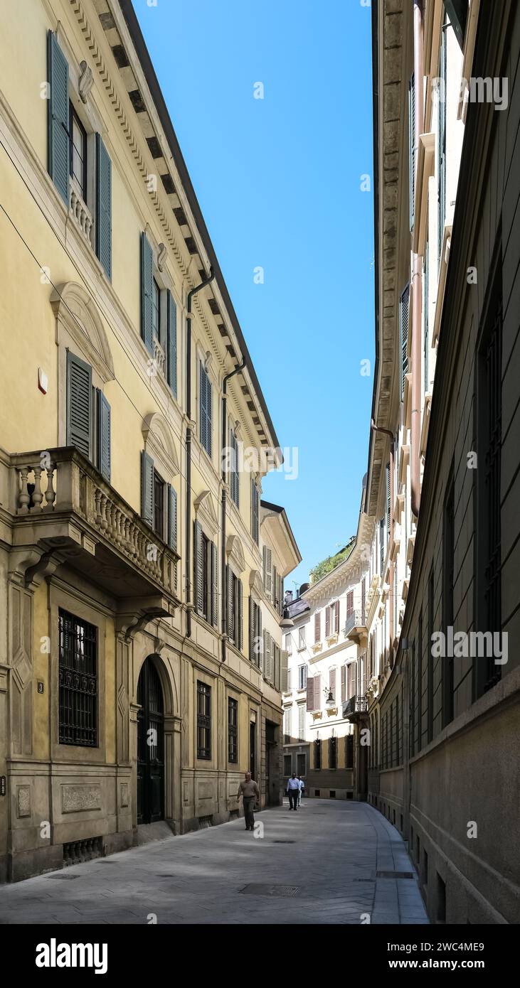 Detail einer typischen Straße, Via del Lauro, im Stadtzentrum von Mailand, Norditalien. Stockfoto