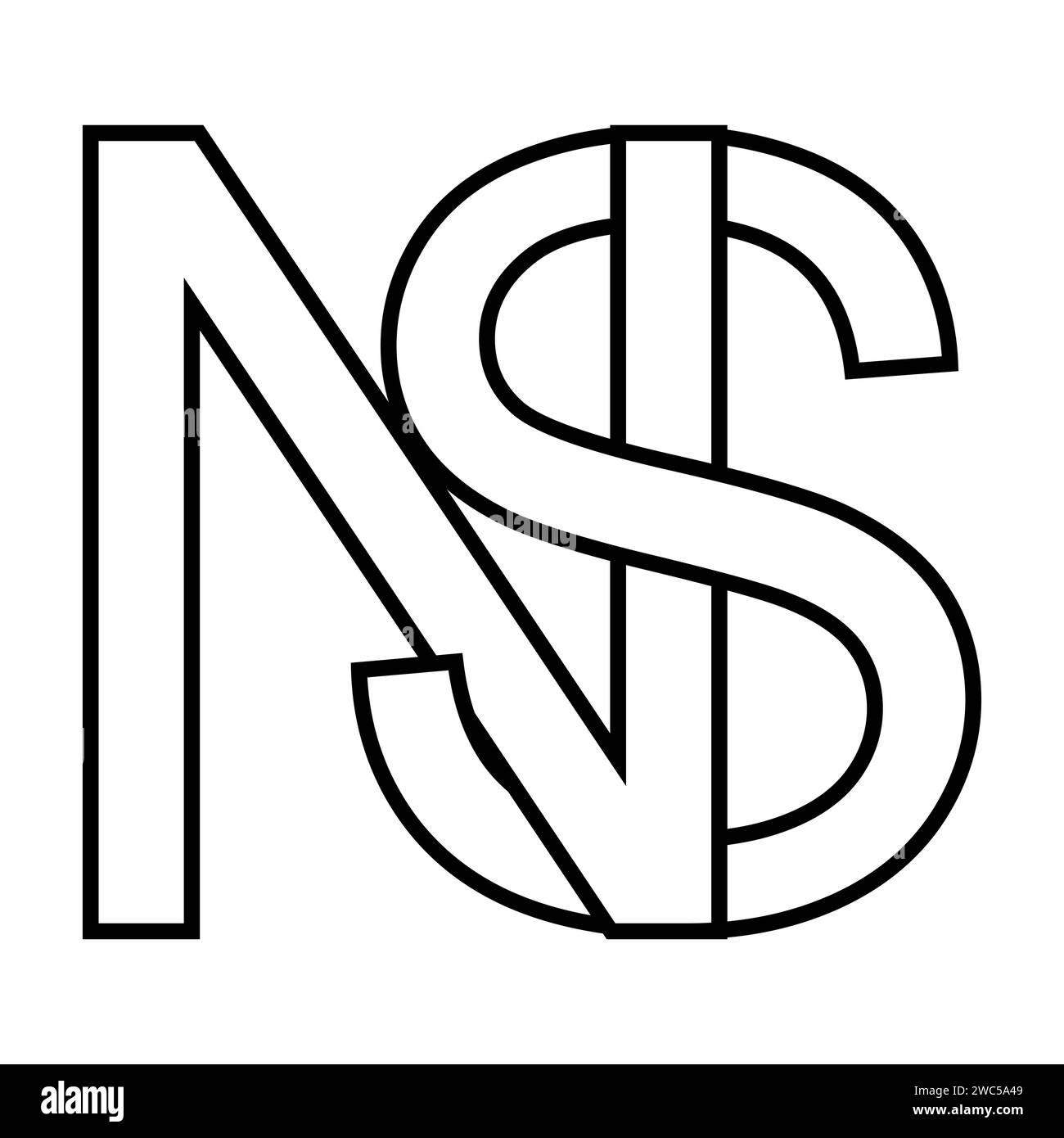 Logozeichen ns sn, Symbol Doppelbuchstaben Logotyp n s Stock Vektor