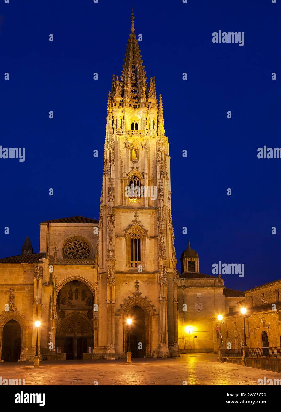 Die Kathedrale von San Salvador und die Statue La Regenta, Oviedo, Spanien Stockfoto