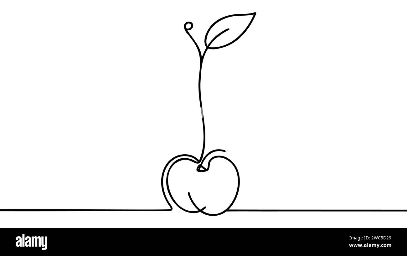 Eine einzige Linie Zeichnung von ganzen gesunden Bio-Kirschen für Obstgarten Logo Identität. Frisches Fruchtkonzept für Obstgarten-Ikone. Moderne durchgehende l Stock Vektor