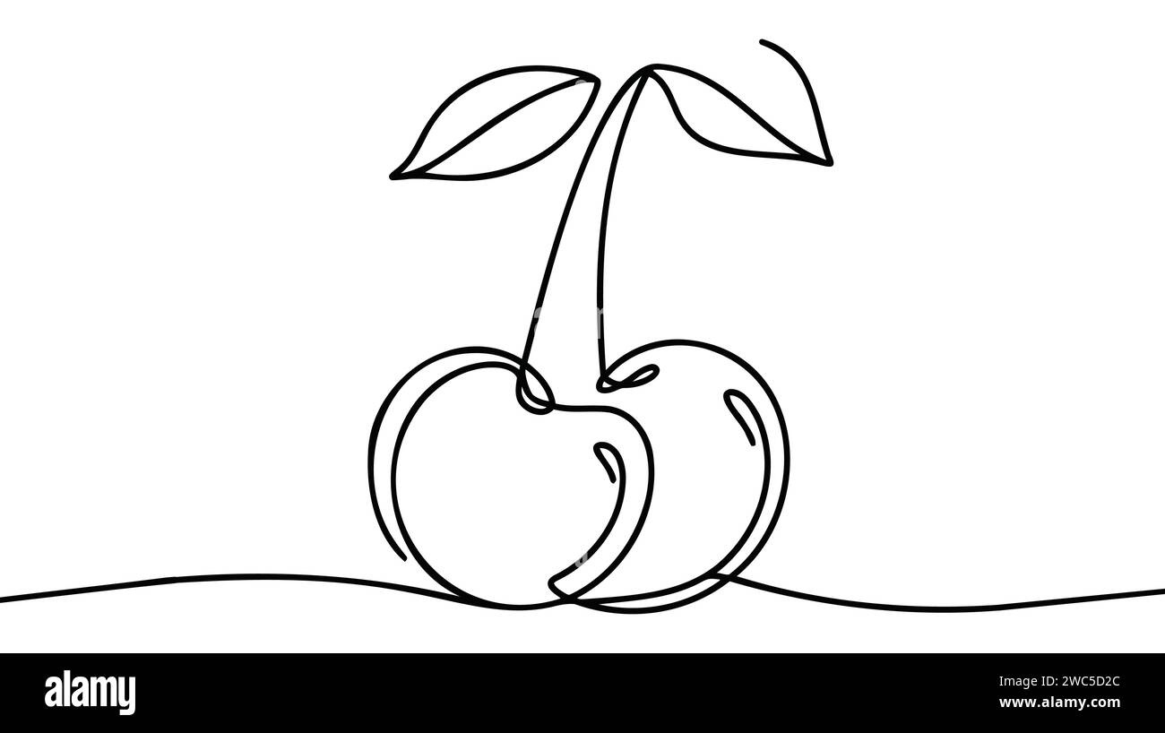 Eine einzige Linie Zeichnung von ganzen gesunden Bio-Kirschen für Obstgarten Logo Identität. Frisches Fruchtkonzept für Obstgarten-Ikone. Moderne durchgehende l Stock Vektor