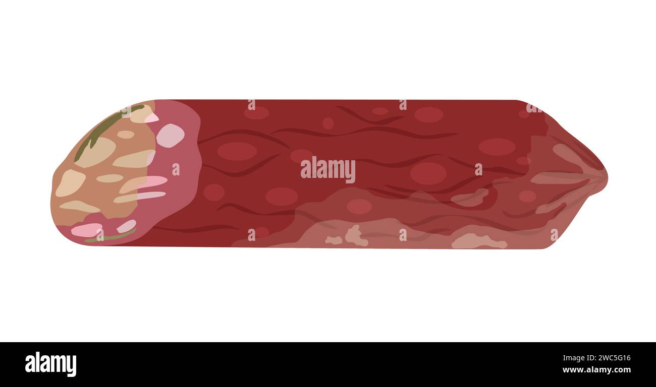 Verdorbenes Salamifleisch. Verfaultes Lebensmittelprodukt, organische Lebensmittelabfälle Karikaturvektor-Illustration Stock Vektor