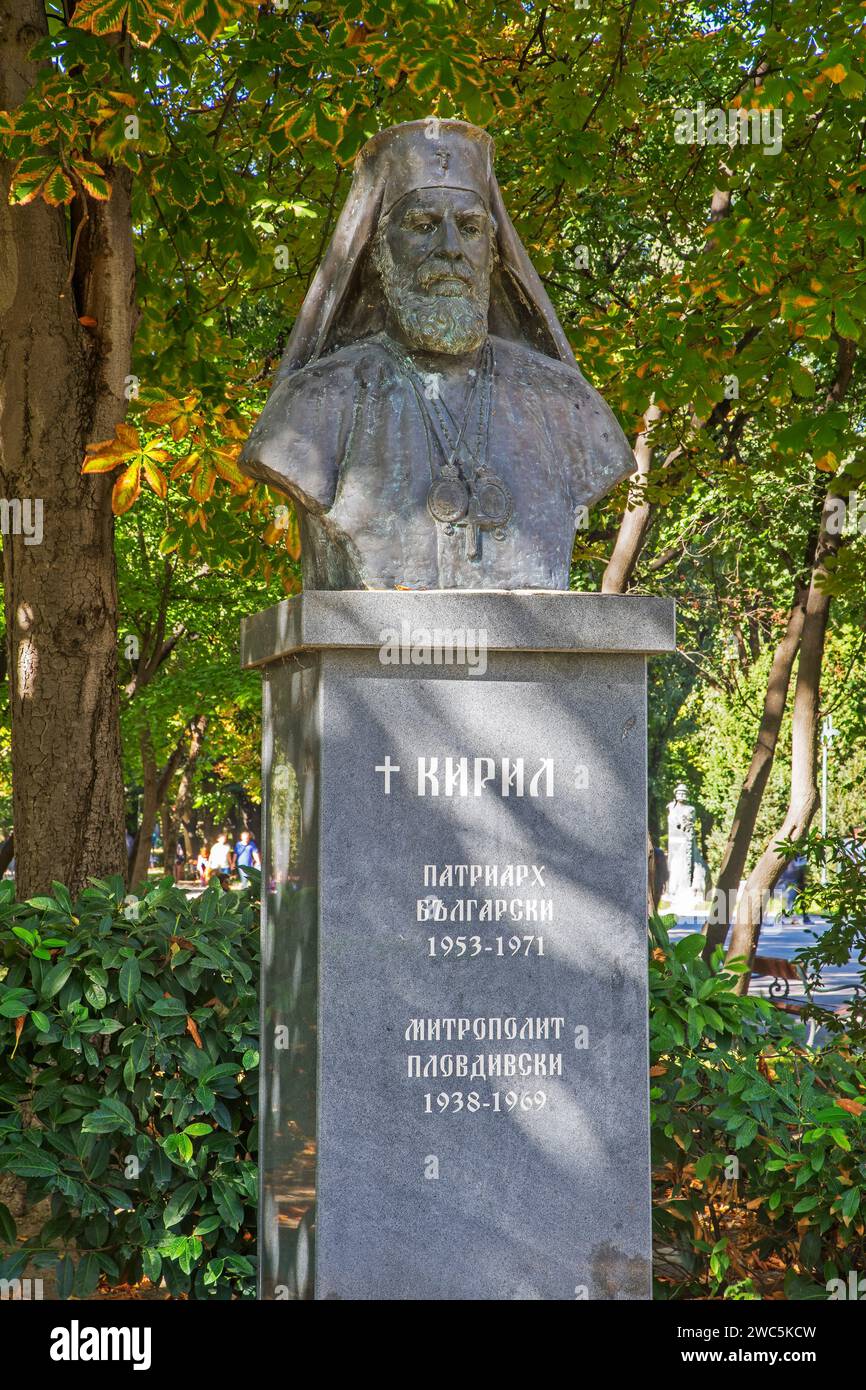 Denkmal für Patriarch Kirill in Plovdiv. Bulgarien Stockfoto