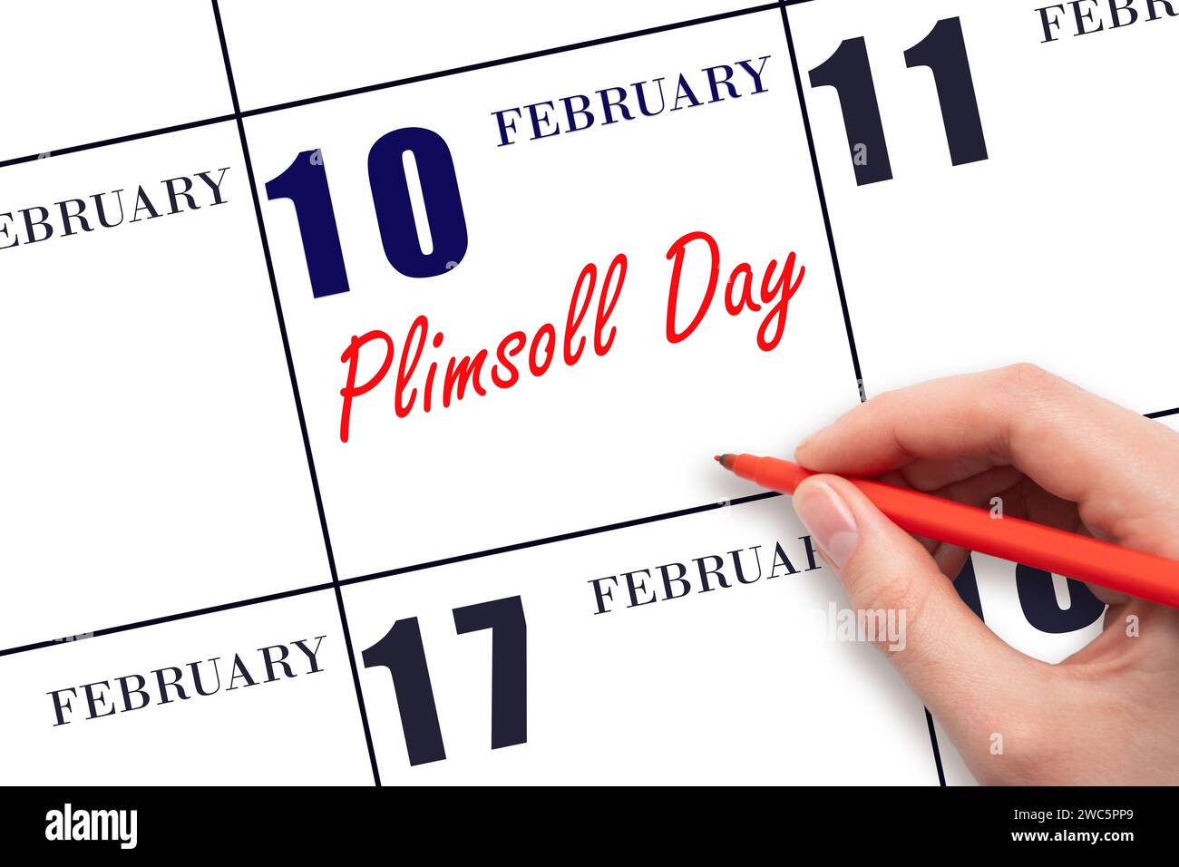 Februar: Text per Hand schreiben: Plimsoll Day am Kalenderdatum. Speichern Sie das Datum. Urlaub. Tag des Jahres-Konzept. Stockfoto