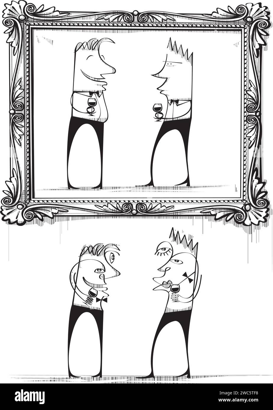 Zwei abstrakte Männer bewundern ihr Porträt Stock Vektor