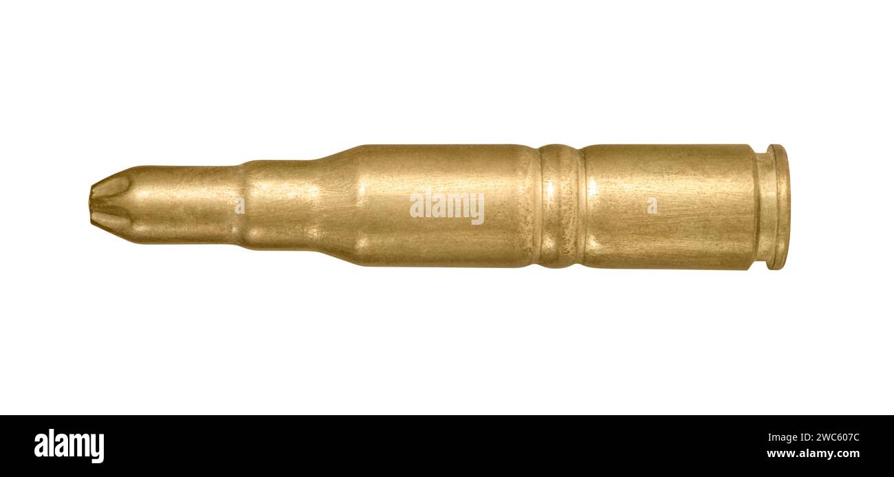 Leere Patrone auf weißer Rückseite Stockfoto