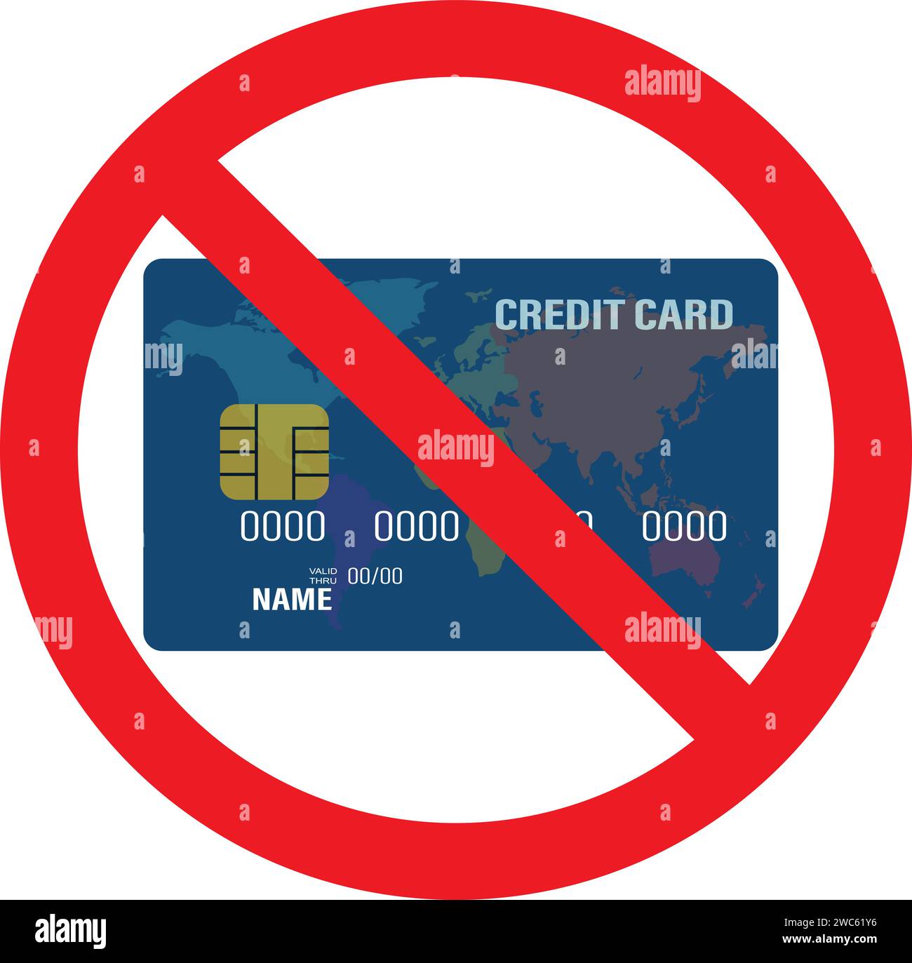 Kreditkarte nicht zulässig, keine Kreditkartenunterschrift, Kreditkarte nicht akzeptiert, Stock Vektor