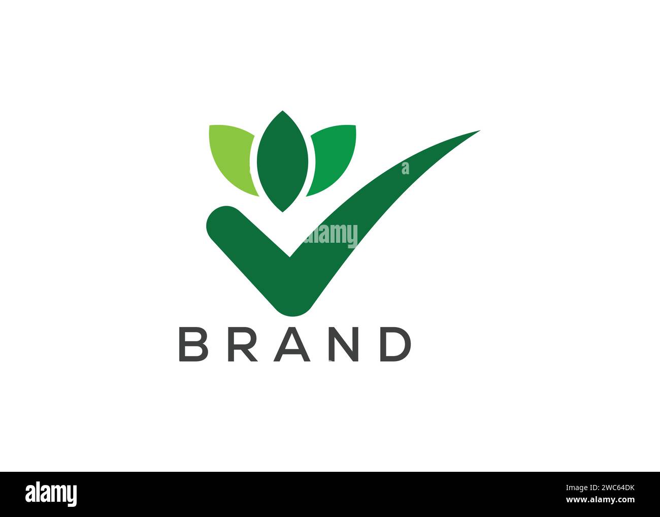 Logo-Vektor mit organischem Blattmuster. Logo mit naturgetreuem Häkchen Stock Vektor
