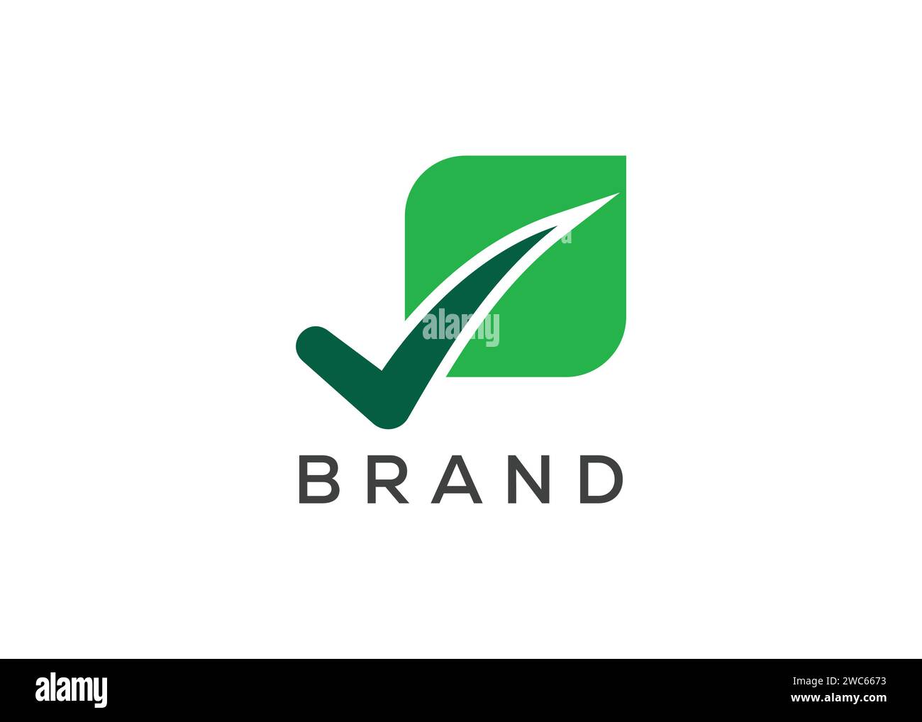 Logo-Vektor mit organischem Blattmuster. Logo mit naturgetreuem Häkchen Stock Vektor