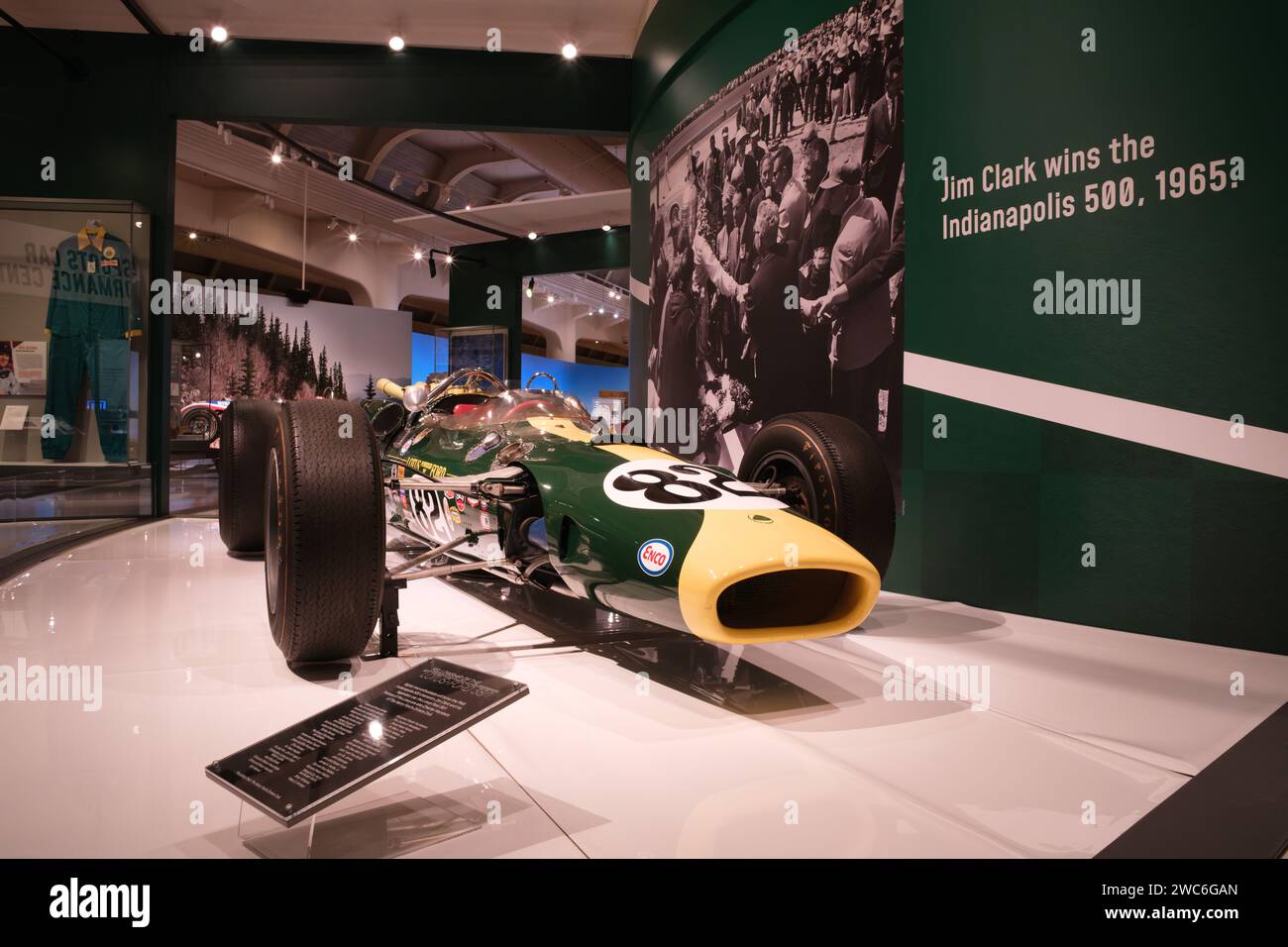 Der Lotus-Ford-Rennwagen von 1965, in dem Scotsman Jim Clark 1965 den Indianapolis 500 gewann, wird im Henry Ford Museum of American Innovation ausgestellt Stockfoto