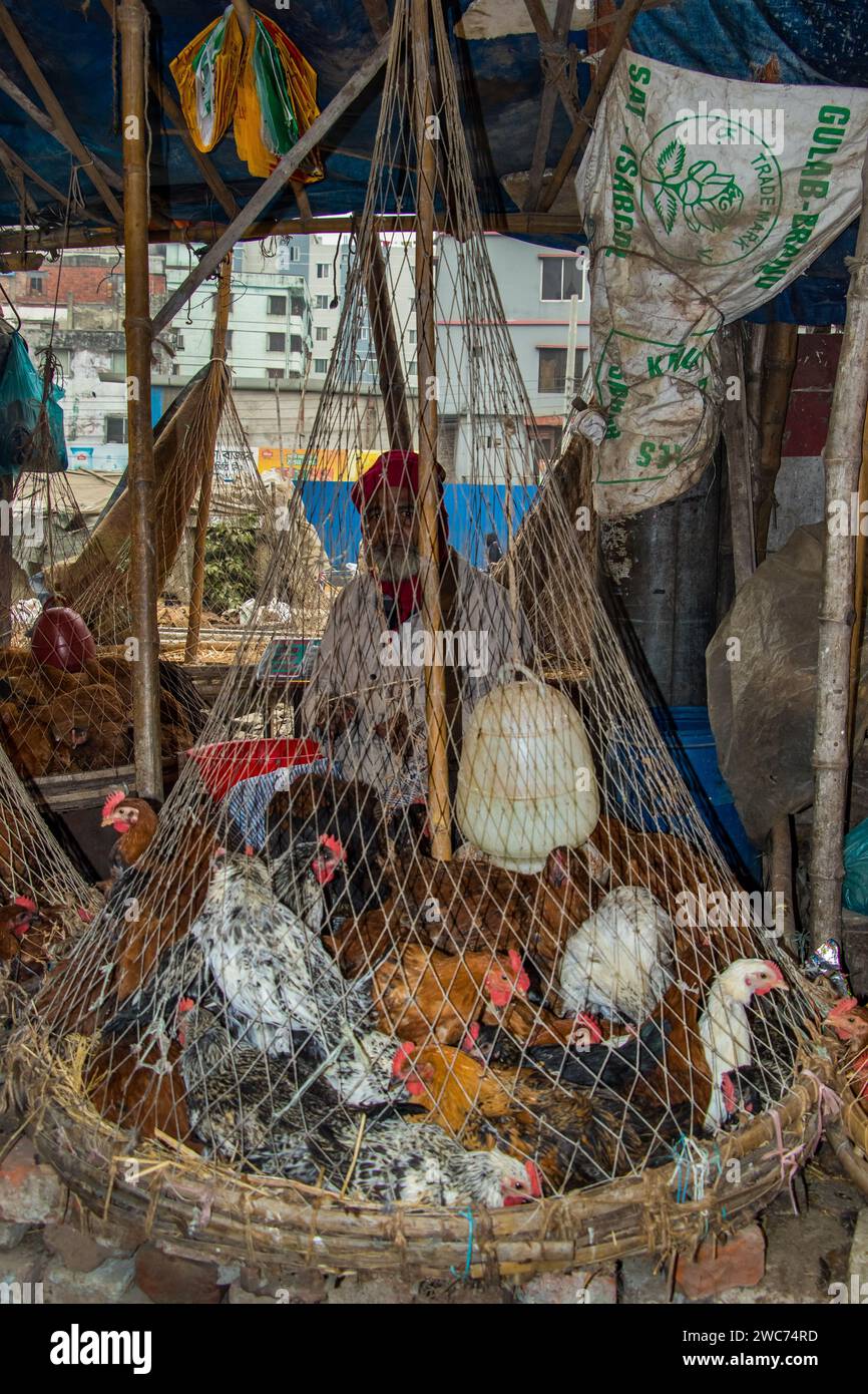 Der Winter Street Market in Dhaka ist ein lebhafter und geschäftiger saisonaler Marktplatz. Dieses Bild wurde am 13. Januar 2024 aus Dhaka, Bangladesch, aufgenommen. Thi Stockfoto