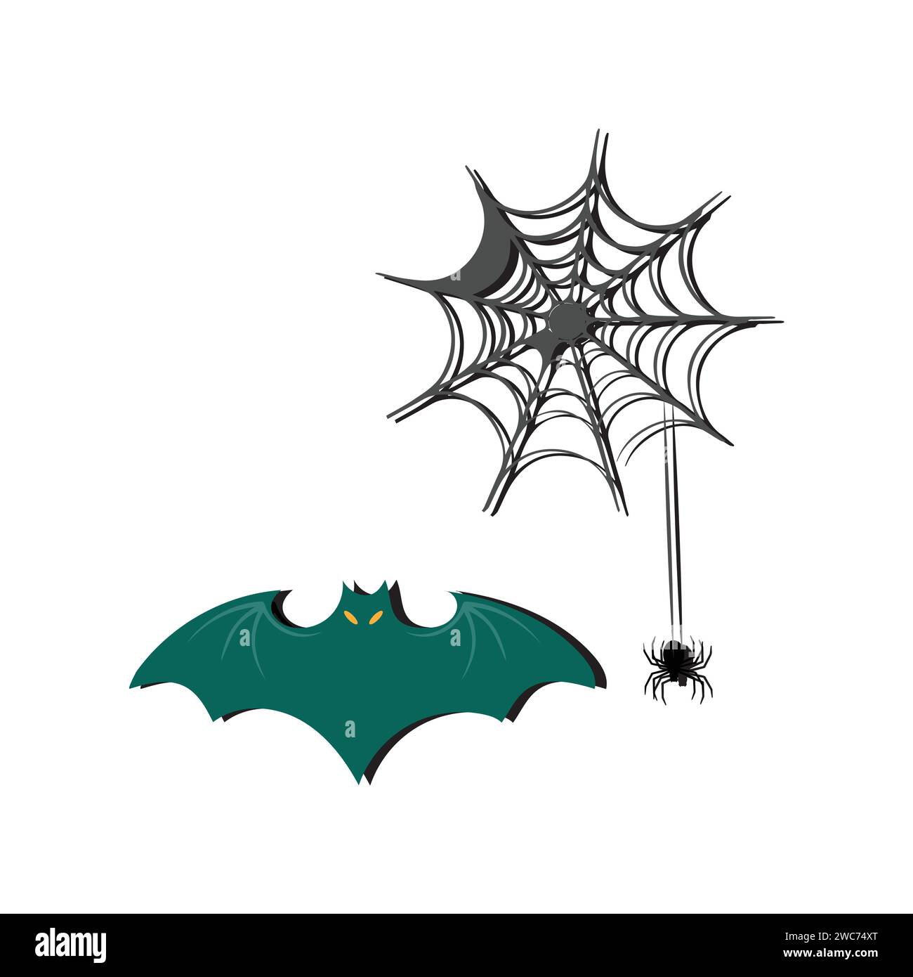 Happy Halloween Day Element Hintergrund Vektor. Niedliche Sammlung gespenstischer Geister, Kürbis, Fledermaus, Süßigkeiten, Katze, Schädel, Spinne, Grab, Schloss. Stock Vektor