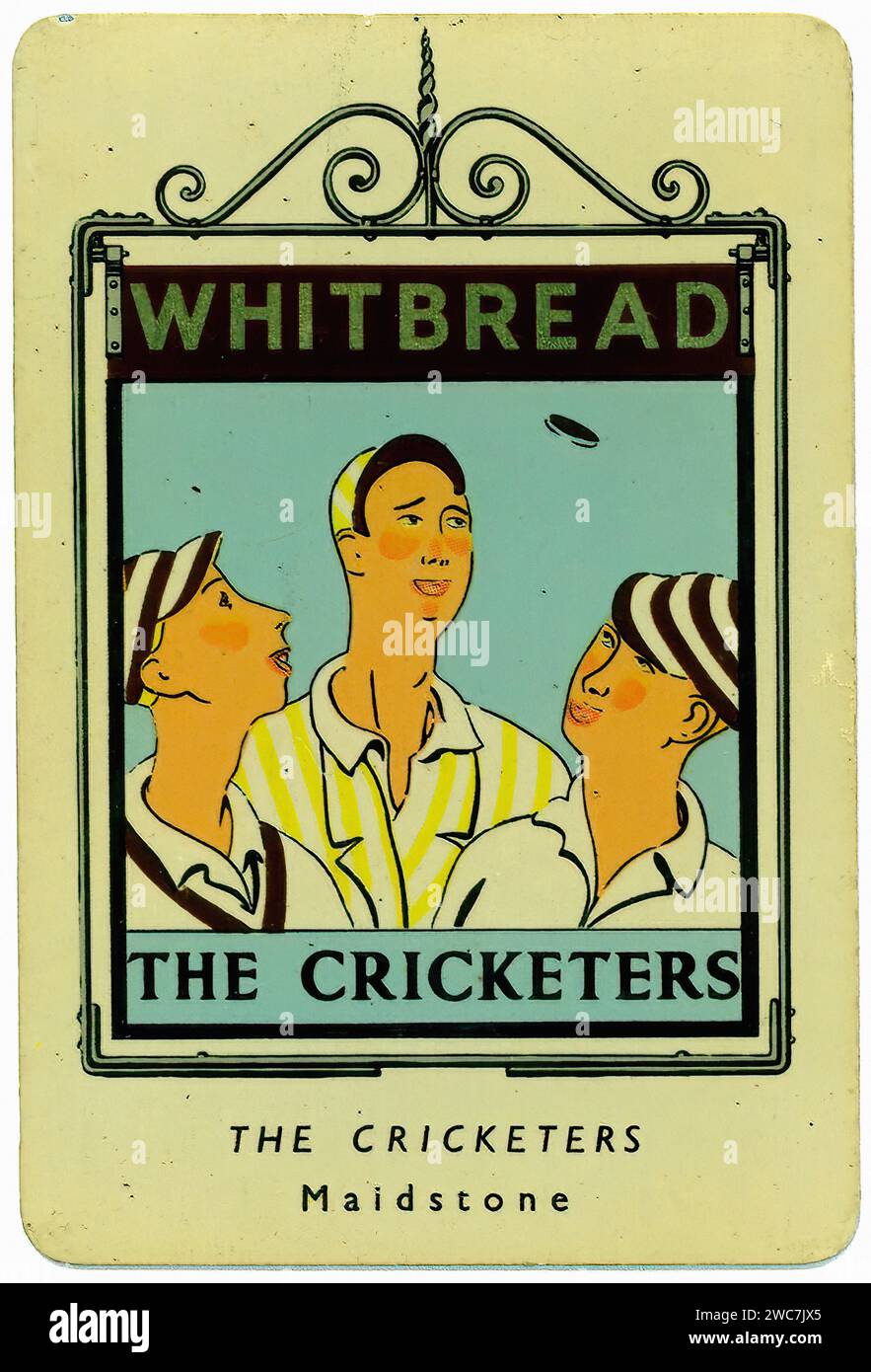 The Cricketers – Die Schilder Des Vintage Whitbread Inn Stockfoto