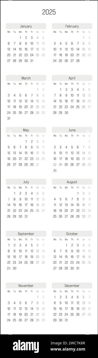Simple 2025 year calendar Stock-Vektorgrafiken kaufen - Alamy