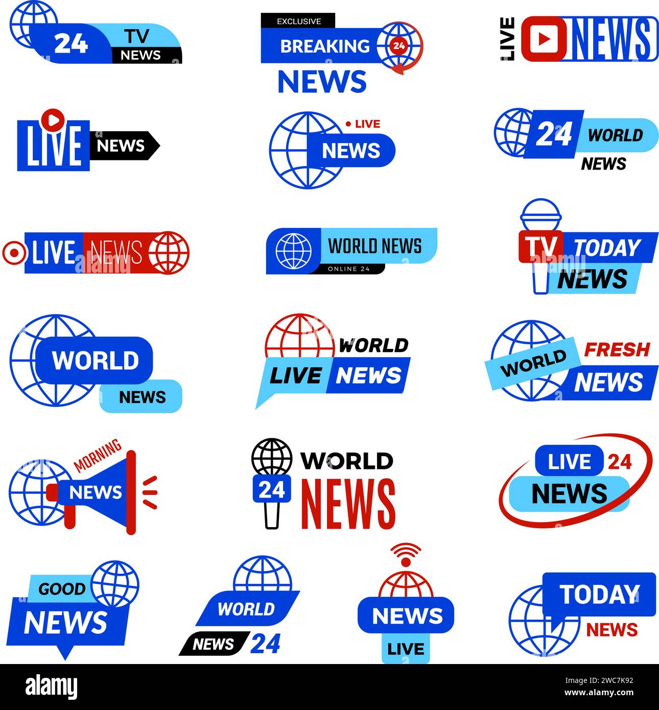 News tv-Logo. Entertainment-Badges-Sammlung aktuelle Vektor-Live-Nachrichten Social-Media-Vorlagen Stock Vektor