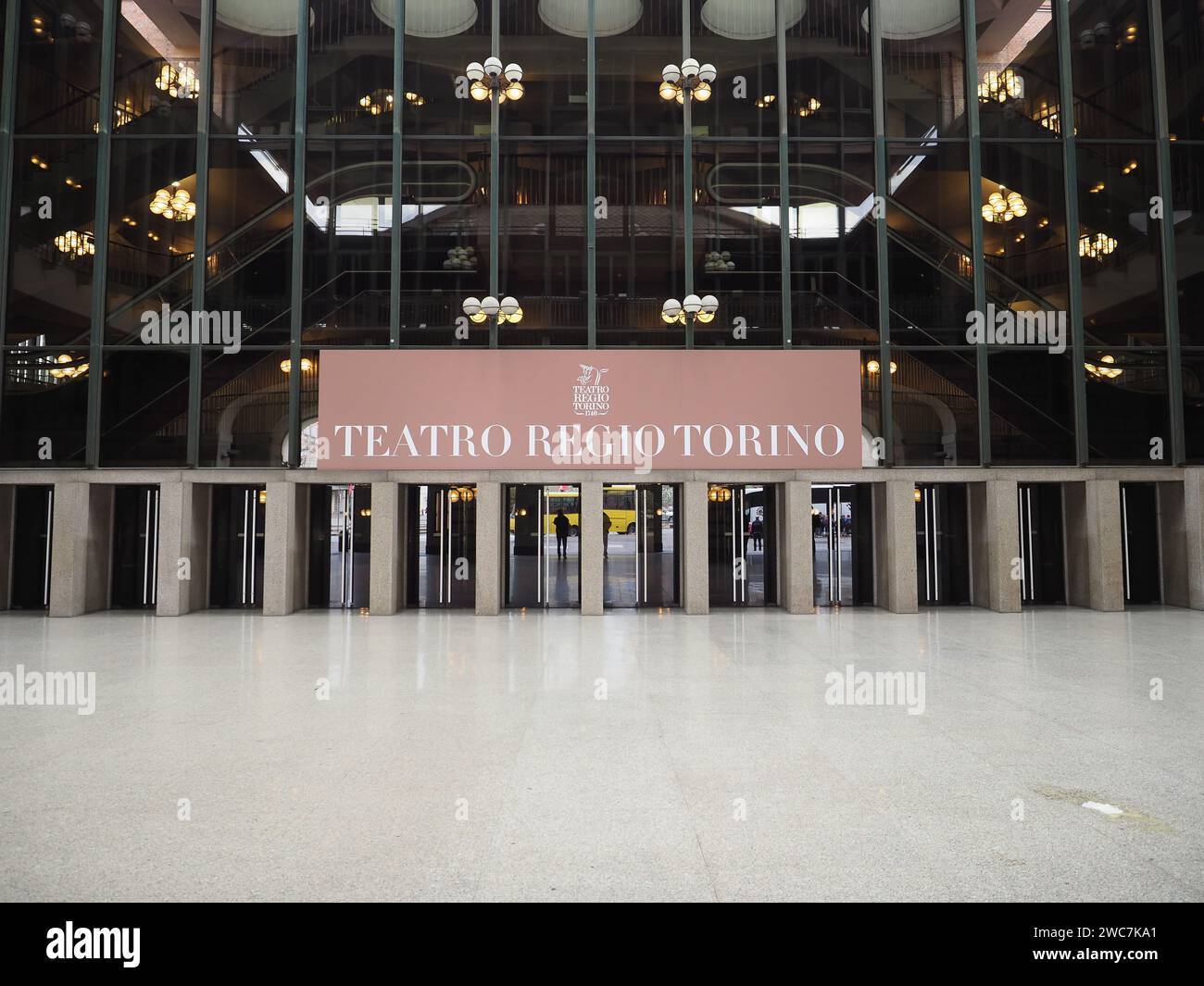 TURIN, ITALIEN - CA. APRIL 2023: Teatro Regio Übersetzung Königliches Theater entworfen von Architekt Carlo Mollino Stockfoto