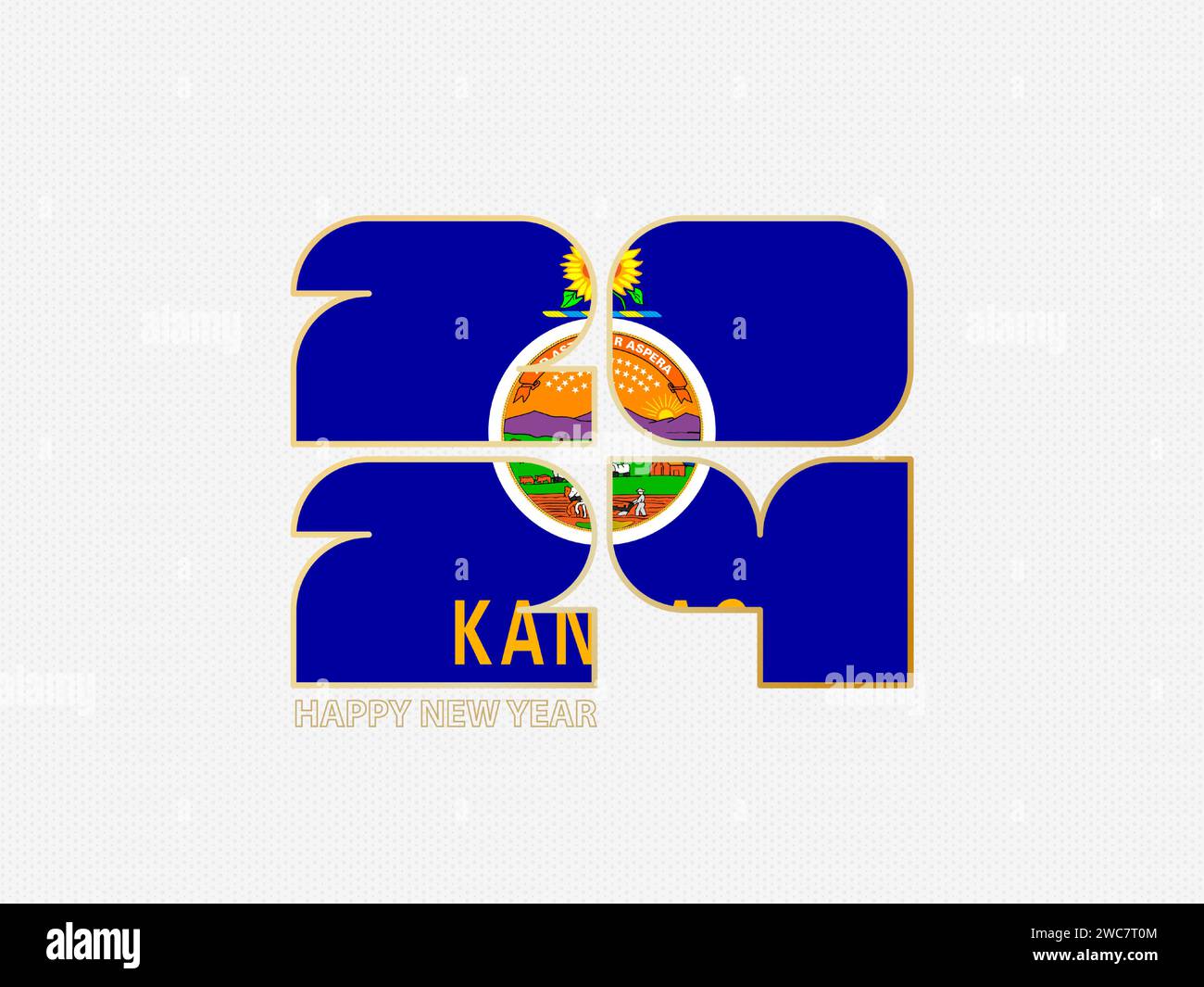 Abstrakte Zahlen 2024 mit Flagge von Kansas. Vektorabbildung. Stock Vektor