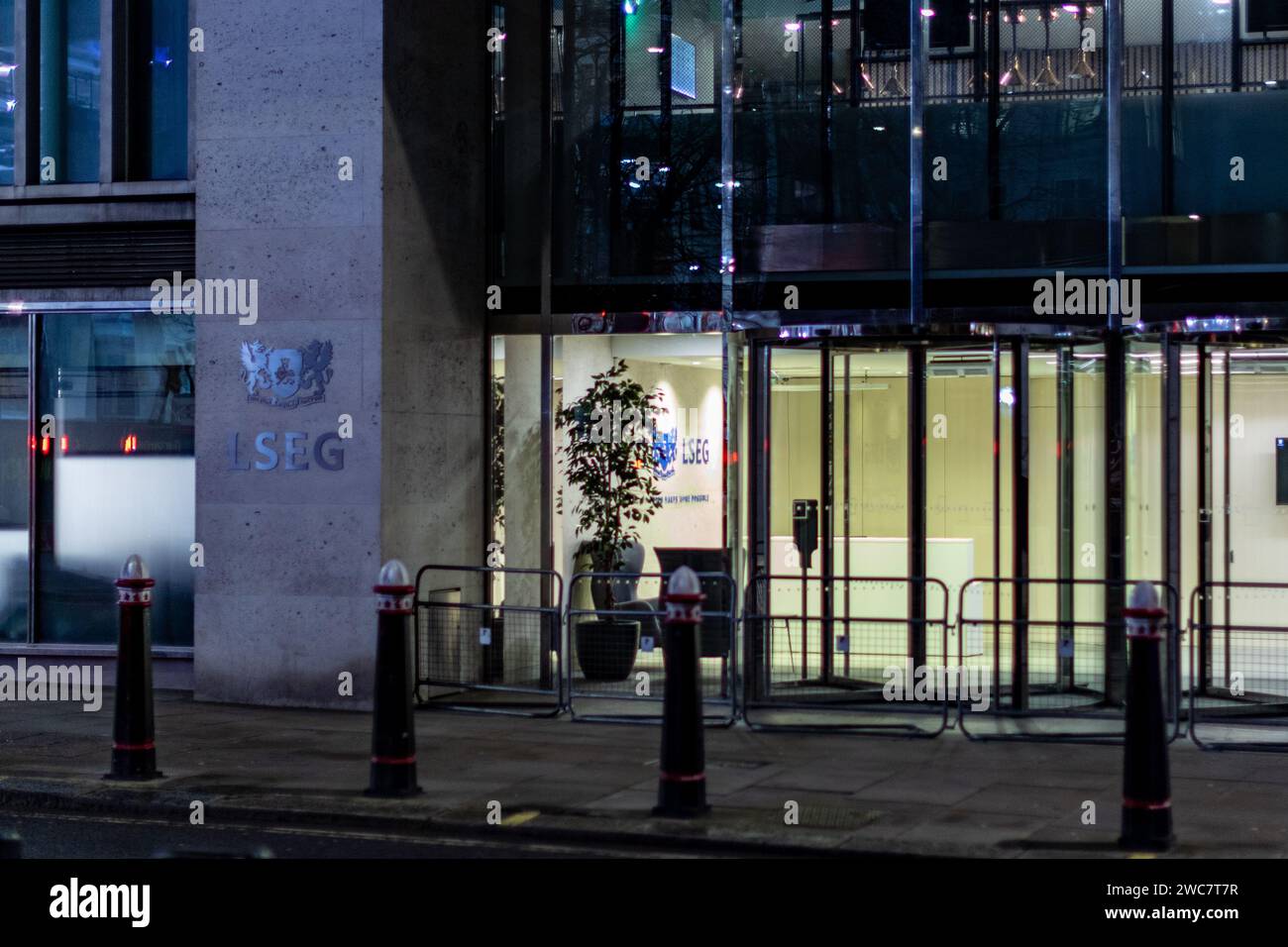 London, Großbritannien. Januar 2024. Die LSEG-Anlage der Londoner Börse erscheint am Sonntag, den 14. Januar 2024, in London, Vereinigtes Königreich, in Ruhe. nach Nachrichten über die Festnahme von sechs Personen im Zusammenhang mit einer mutmaßlichen Verschwörung zur Störung der Geschäfte der Londoner Börse. (VX Photo/Vudi Xhymshiti) Credit: VX Pictures/Alamy Live News Stockfoto