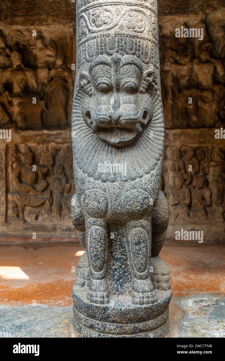 Thiru Parameswara Vinnagaram Tempel antike Idol Statuen Dekoration, Kanchipuram, Tondaimandalam Region, Tamil Nadu, Südindien Stockfoto