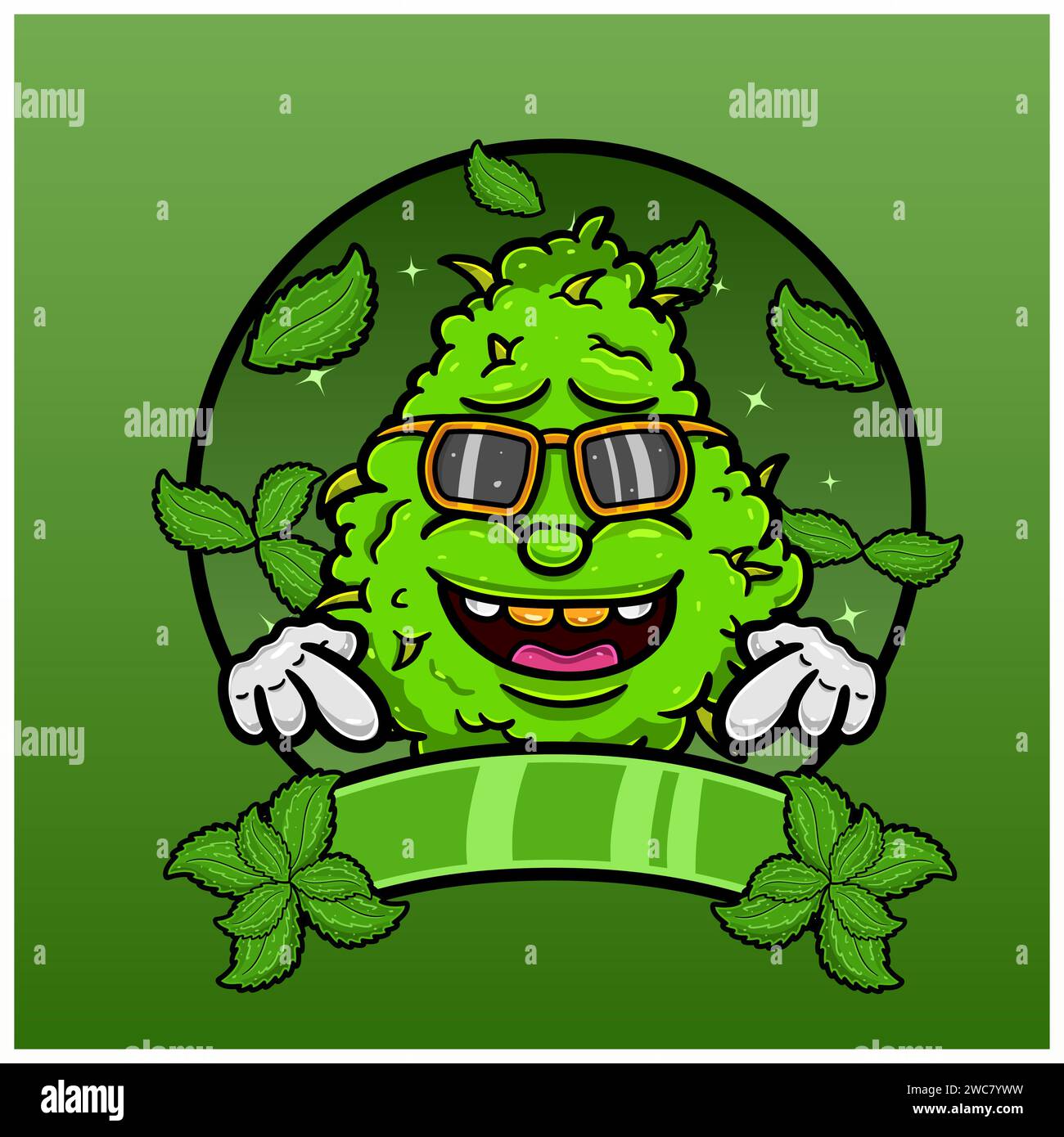 Minzgeschmack mit Weed Mascot Cartoon. Unkrautdesign für Logo, Etikett und Verpackungsprodukte. Vektor und Illustration. Stock Vektor