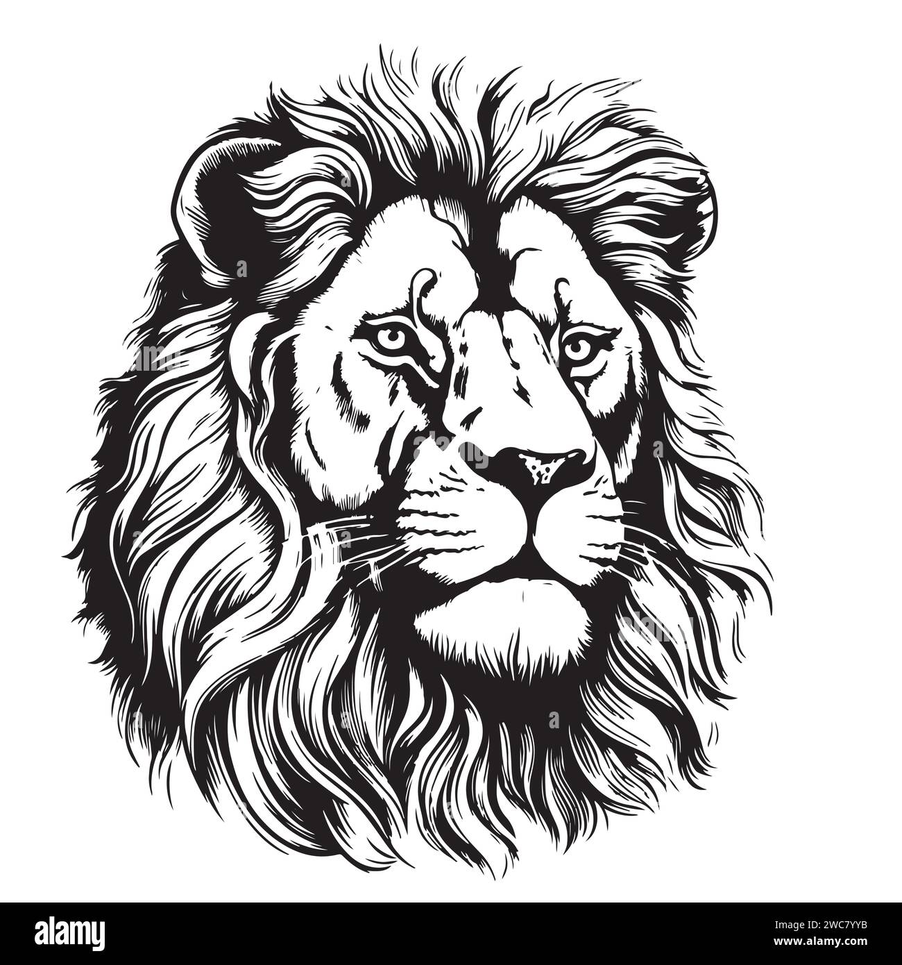 Löwe Porträt Löwenkopf Skizze Hand gezeichnet Gravur Stil Wild Tiere