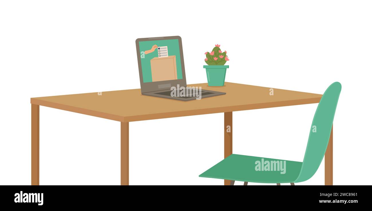 Präsidentschaftswahlen im Internet für das Hauptland. Abstimmungen vom Notebook zu Hause aus. Webdesign für Banner. Vektorabbildung. Stock Vektor