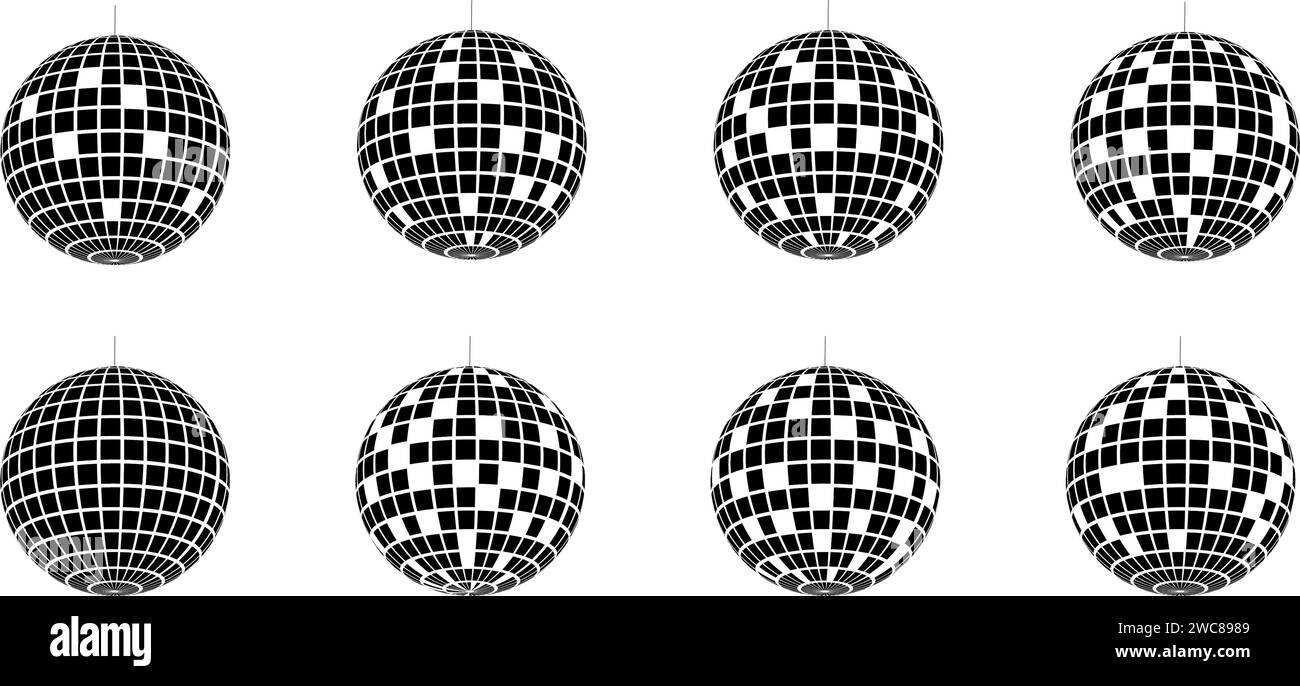 Set mit Party-Discoballs. Vintage-Nachtclub mit hellen Kugeln. Nigh Club Glitterballs mit Pixelstruktur. Vintage-Spiegelkugeln in der Diskothek der 70er 80er 90er Jahre Stock Vektor