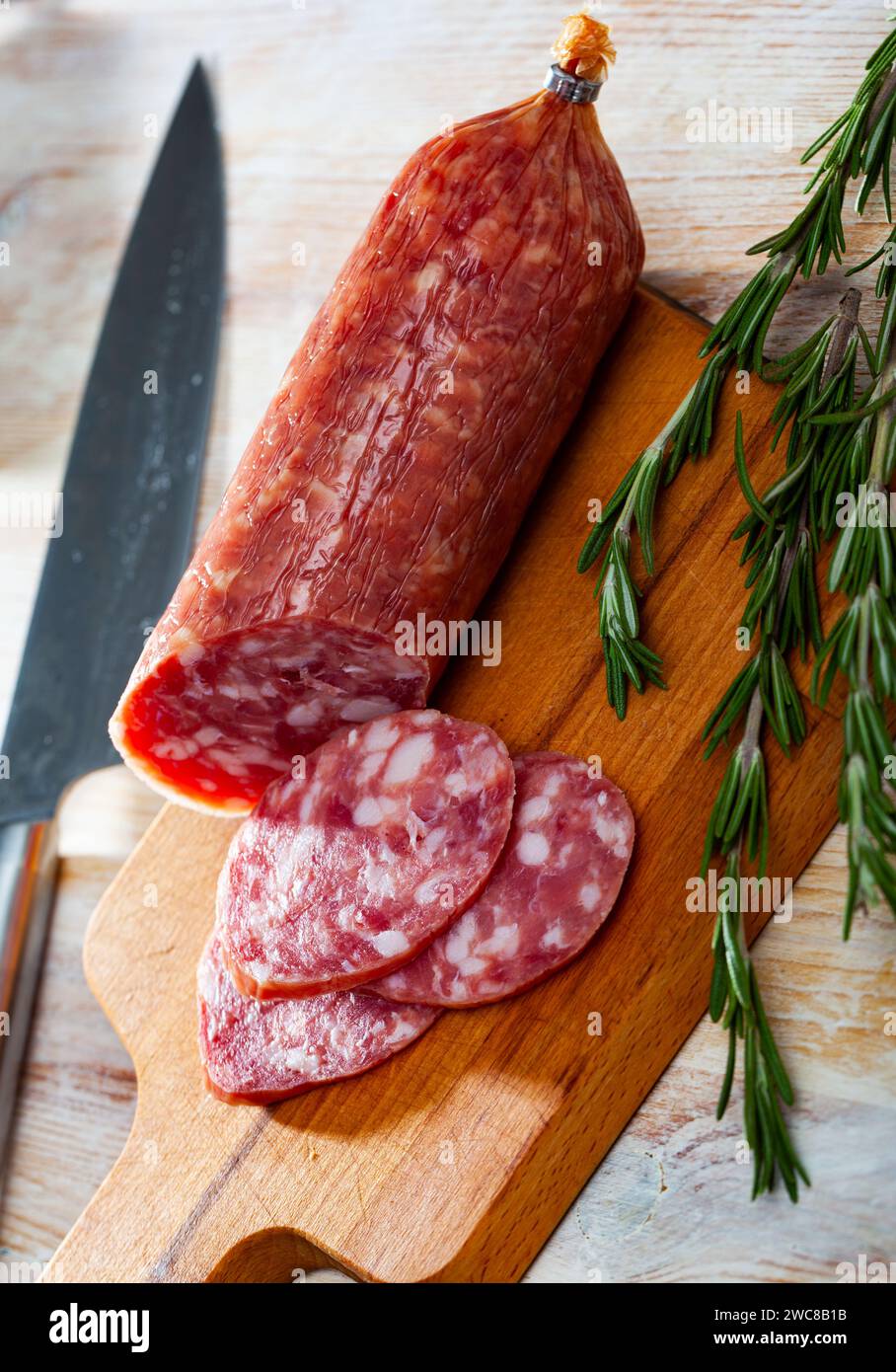 Spanische Trockenwurst Salchichon Stockfoto