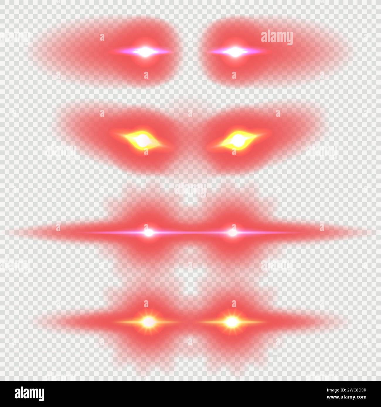 Laser Red Eyes Meme Game Superhelden-Vektorvorlage Illustration. Comic Red Eyes Laser Red Meme Overlay. Stock Vektor