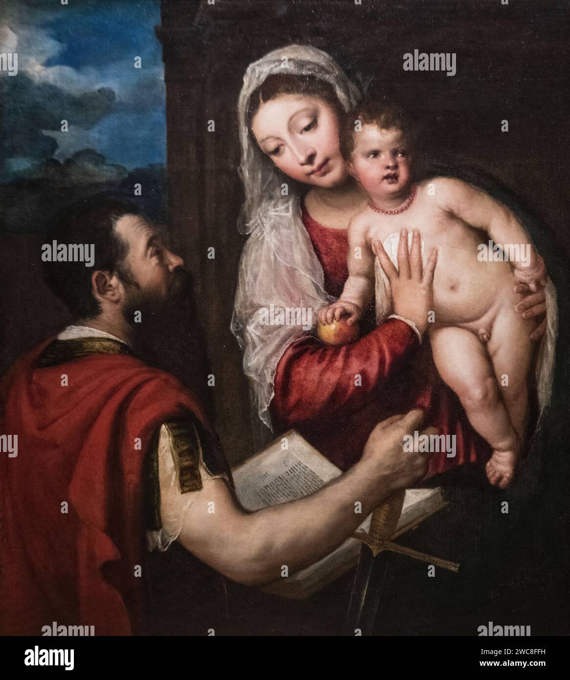 Tiziano Vecellio: „Jungfrau und Kind mit dem Heiligen Paulus“ (CA 1540) Stockfoto