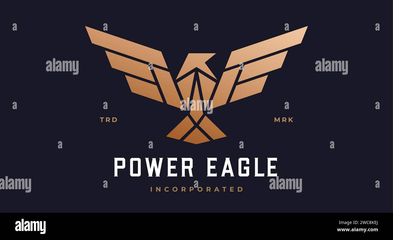 Vogeletikett, Schild, Logo Eagle, Raven, Marke Phoenix. Logo Goldvogel, Vorlage Firmenzeichen, wilde Fliege Wappensymbol. Symbol für grafische Vorlage, Schriftzug für Vogel. Vektorabbildung Stock Vektor