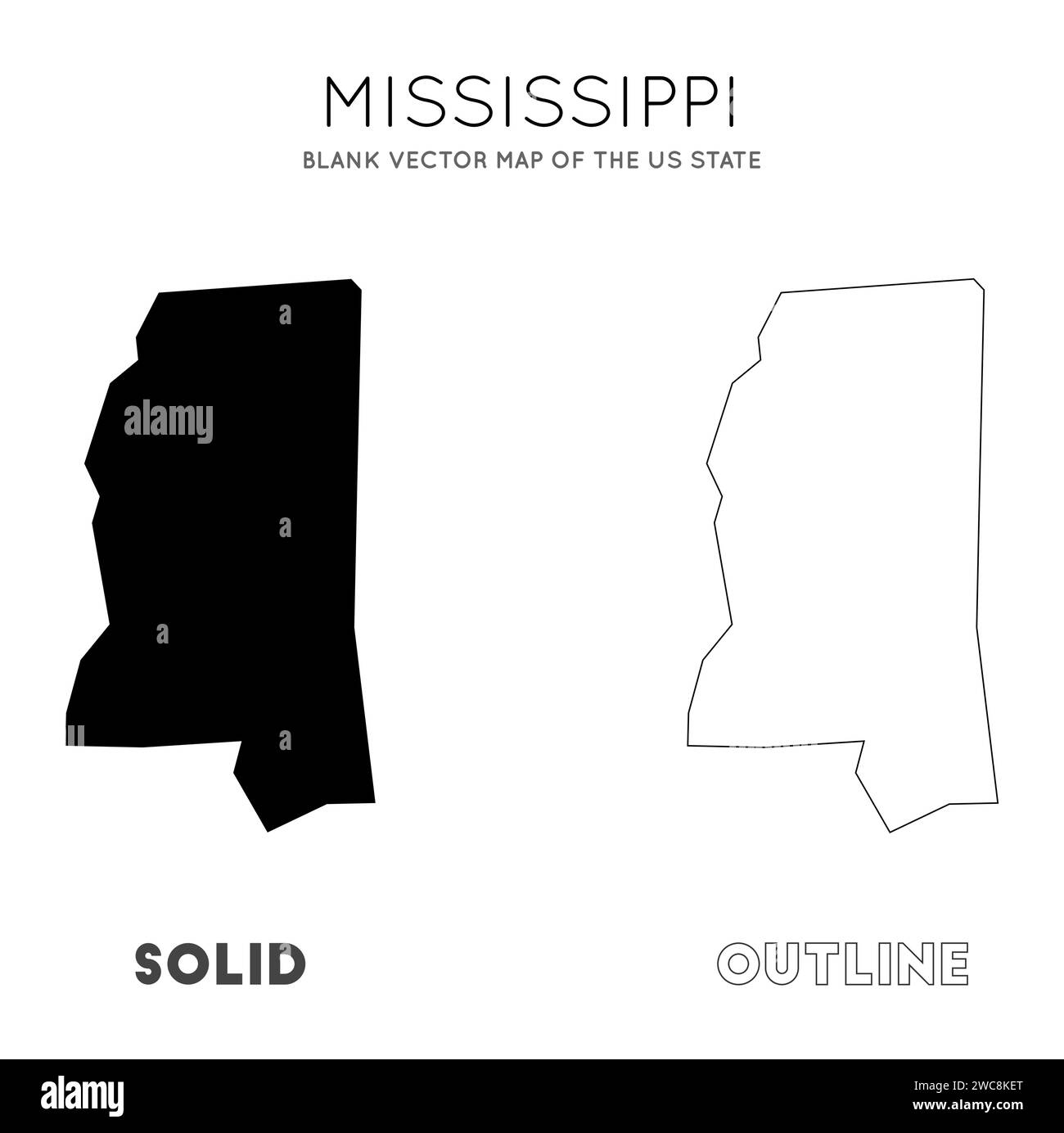 Mississippi-Karte. Leere Vektorkarte des US-Bundesstaates. Grenzen von Mississippi für Ihre Infografik. Vektorabbildung. Stock Vektor