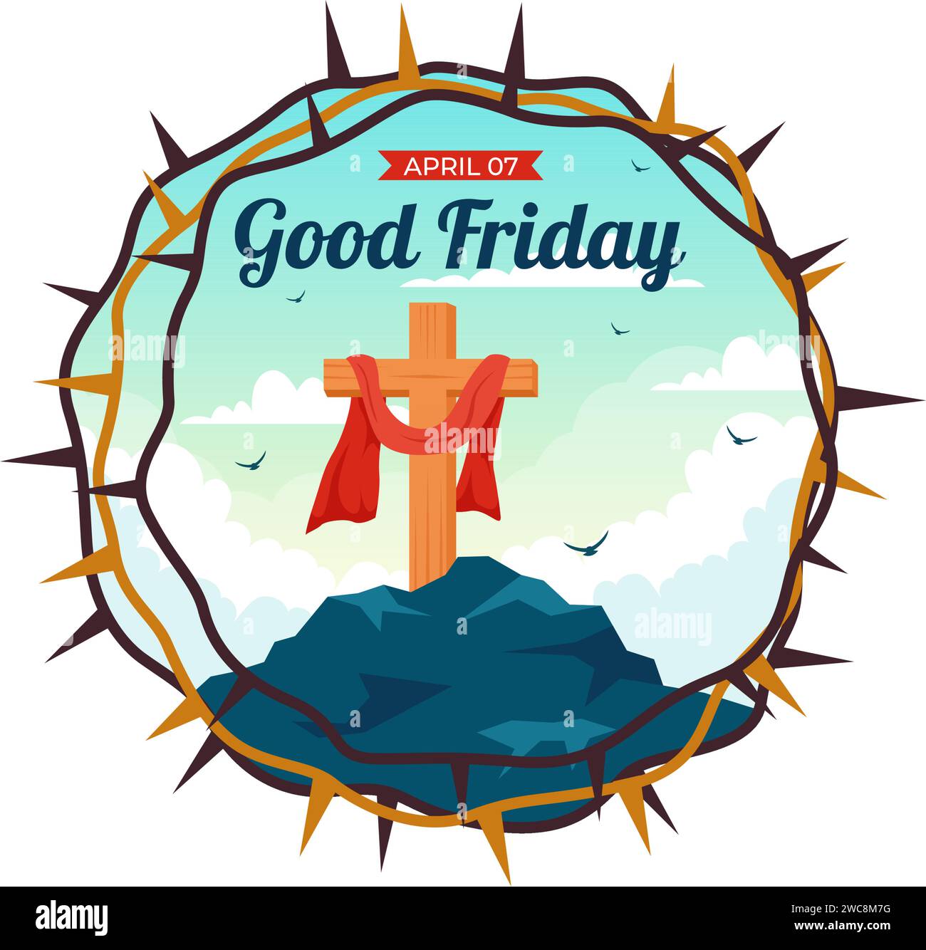 Happy Good Friday Vector Illustration mit christlichem Feiertag von Jesus Christus Kreuzigung und Tauben im flachen Zeichentrick Hintergrund Design Stock Vektor