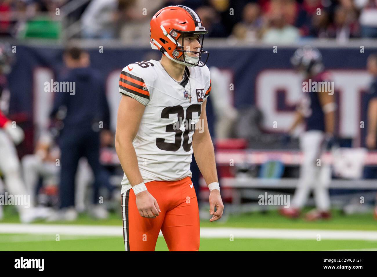 13. Januar 2024: Cleveland Browns Place Kicker Riley Patterson (36) während eines Wild Card Playoff Spiels zwischen den Cleveland Browns und den Houston Texans in Houston, Texas. Trask Smith/CSM Stockfoto