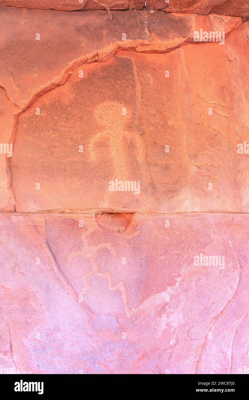Antike Petroglyphen im Zion-Nationalpark, Utah Stockfoto