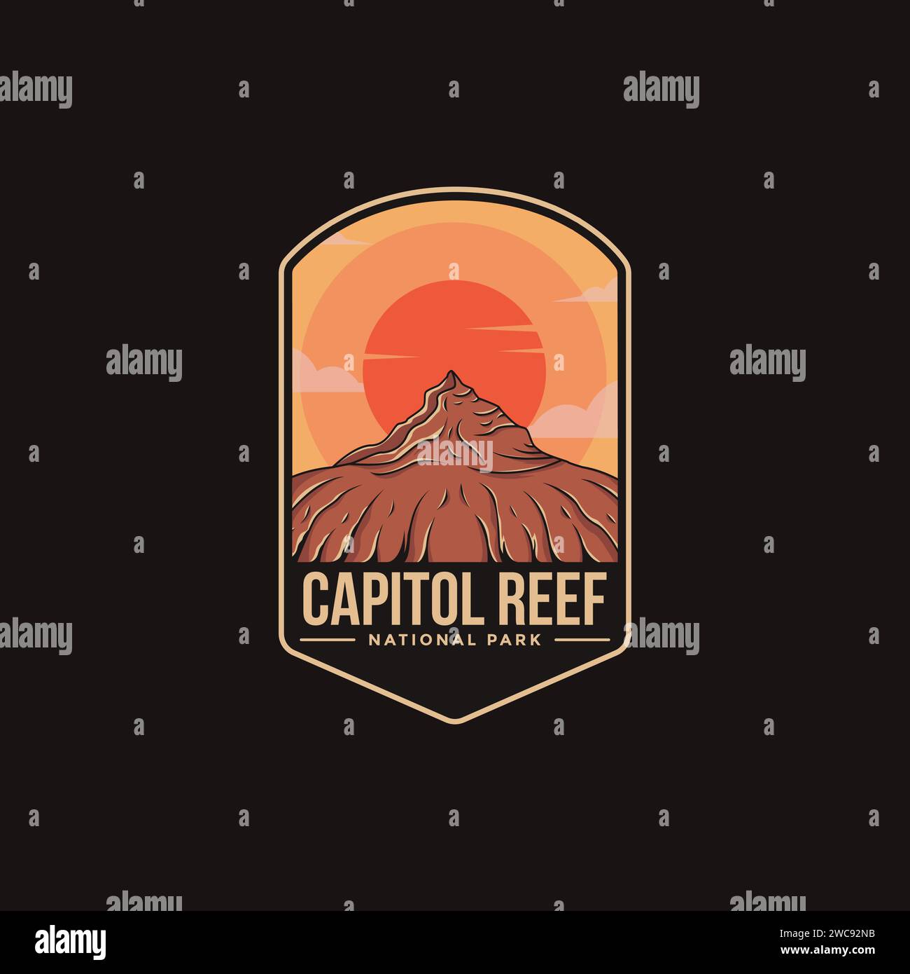 Emblem-Logo-Illustration des Capitol Reef National Park auf dunklem Hintergrund Stock Vektor