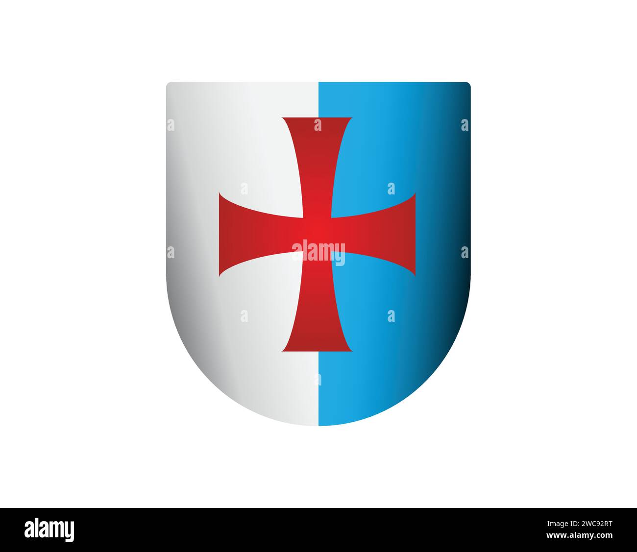 Rotes Templerkreuz auf blauem und weißem Schild isoliert. Vektorbearbeitbares Logo-Emblem Stock Vektor