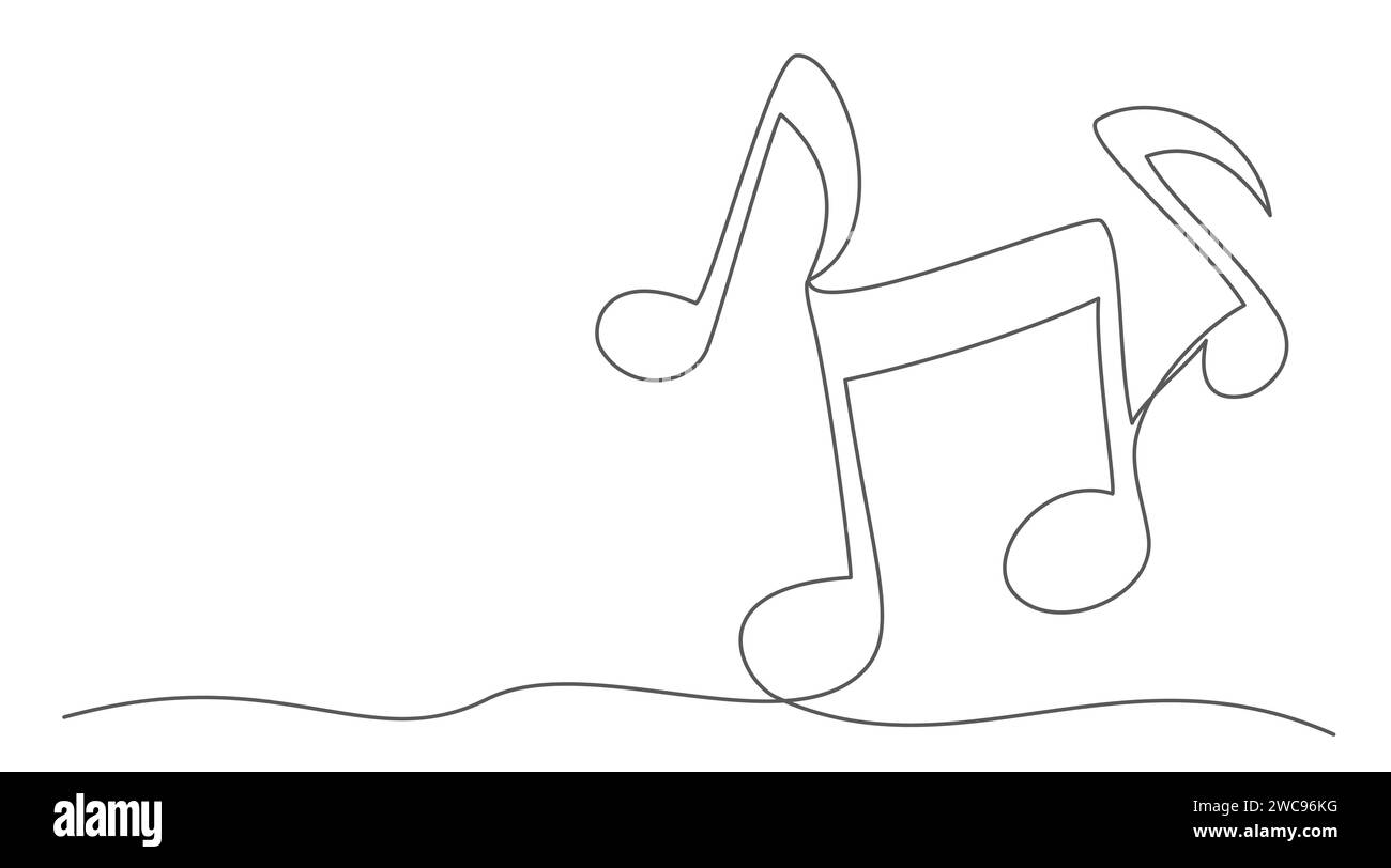 Musiknotizen eine Zeilenzeichnung isoliert auf weißem Hintergrund Stock Vektor