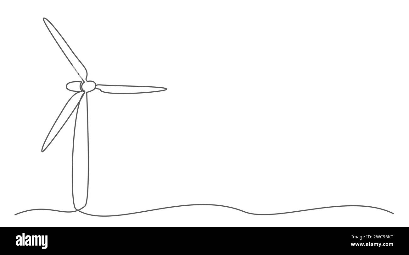 Einzeilige Zeichnung der Windkraftanlage auf weißem Hintergrund Stock Vektor