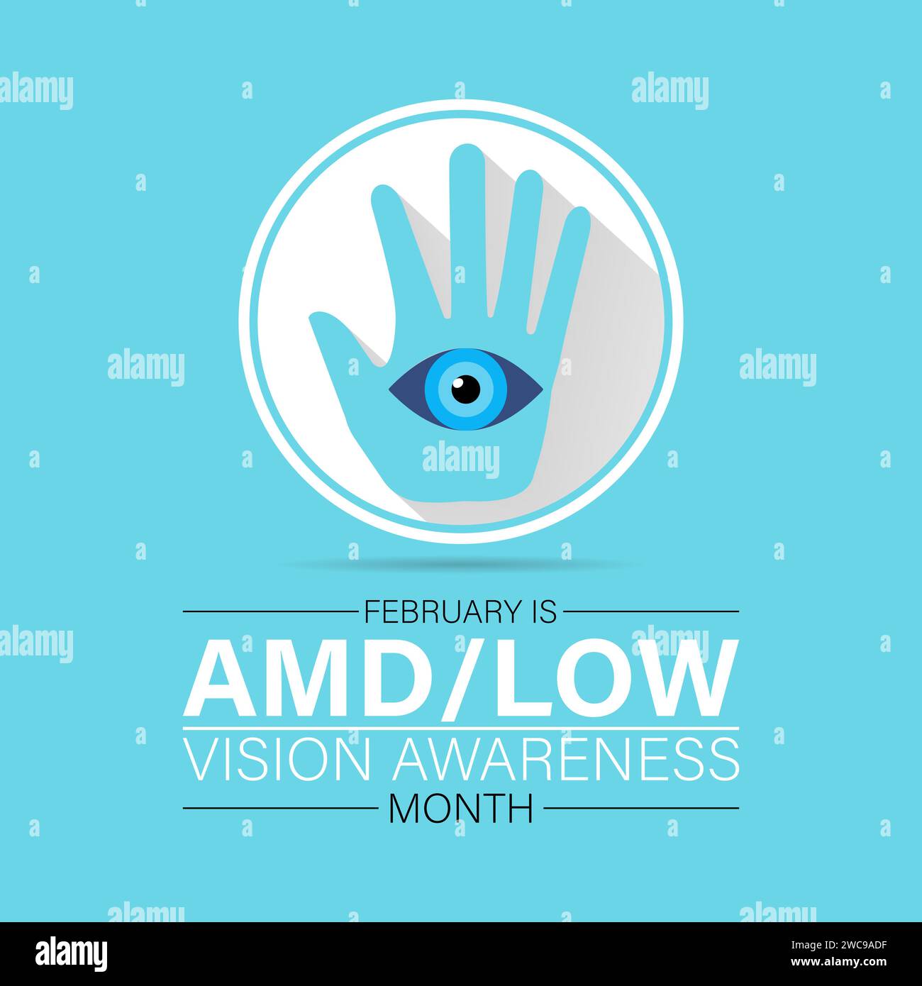 AMD/Low Vision Awareness Monat jedes Jahr im februar beobachtet. Vektor-Gesundheitsbanner, Poster, Vorlagendesign. Stock Vektor