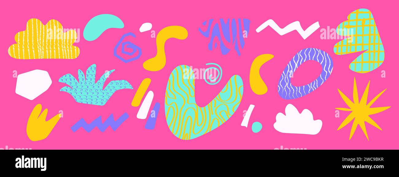 Sammlung abstrakter organischer Freiformen mit Grunge-Textur. Doodle Design-Elemente. Stock Vektor