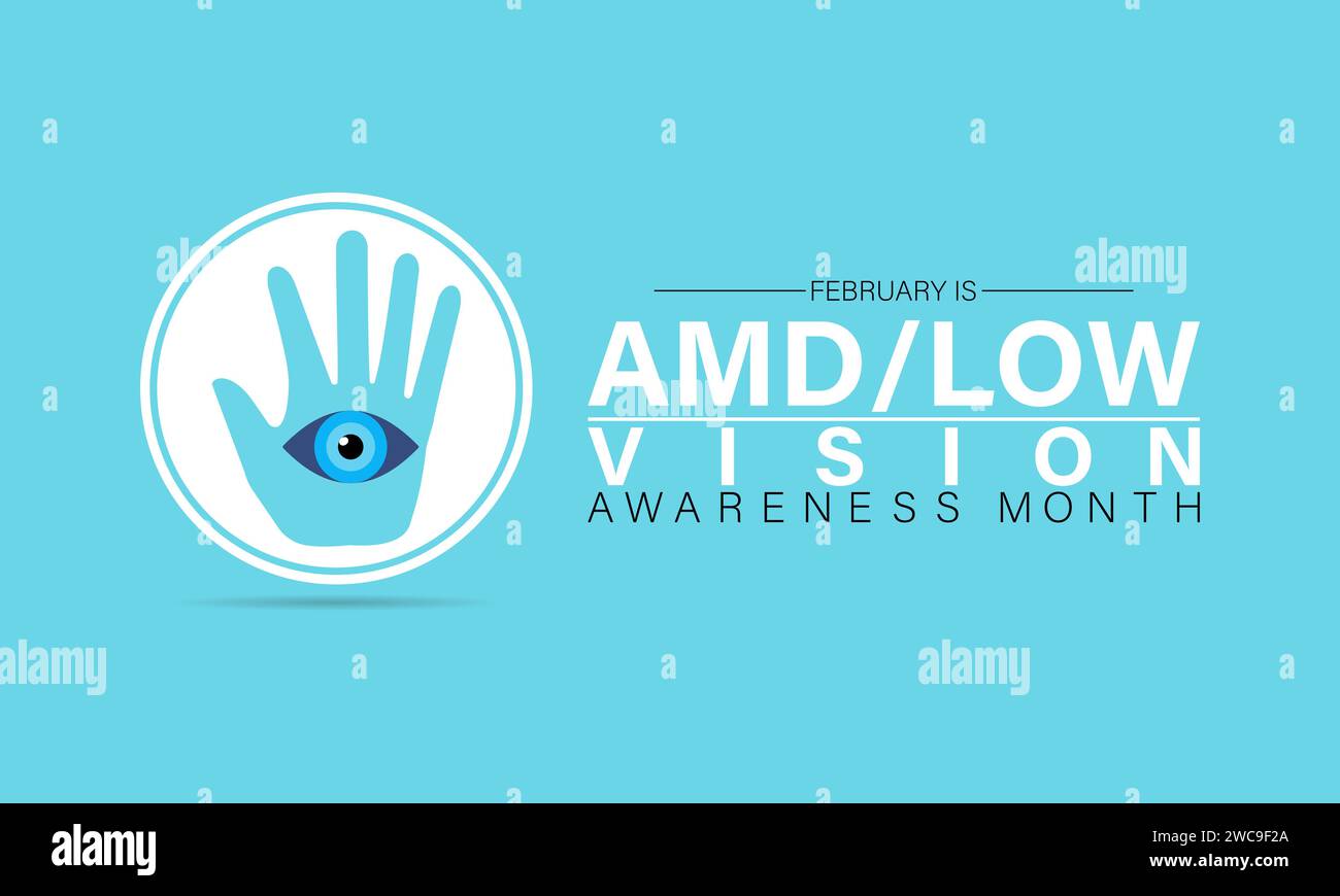 AMD/Low Vision Awareness Monat jedes Jahr im februar beobachtet. Vektor-Gesundheitsbanner, Poster, Vorlagendesign. Stock Vektor