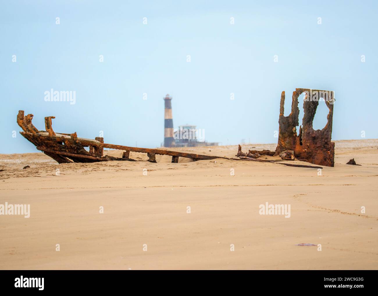 Namibia Pelican Point Shipwreck Lighthouse Stockfoto